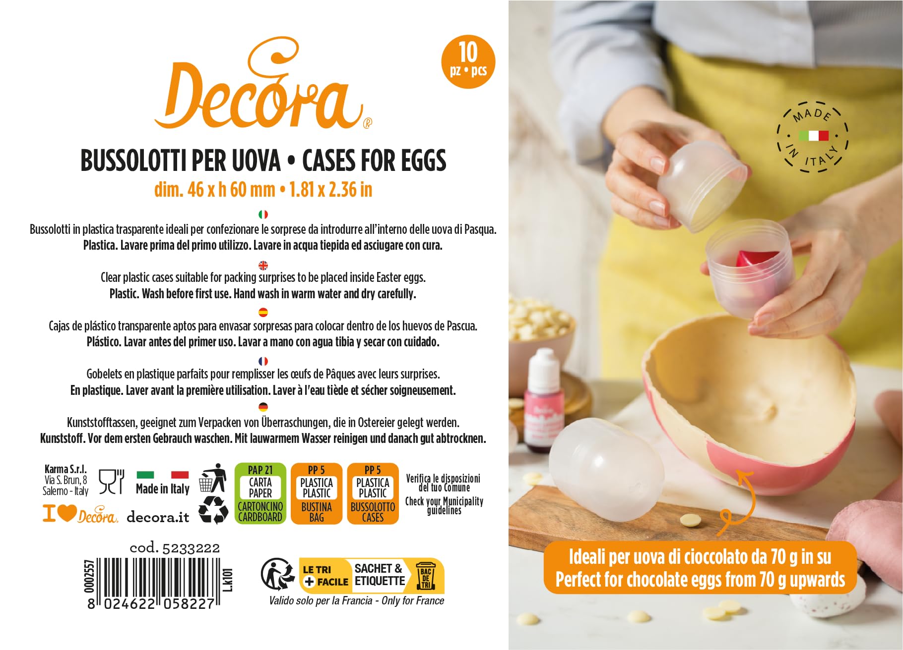 10-Piece Decora Plastic Egg Case - 46 x 60 mm White Storage Container for Easter Eggs, Jewelry, or Small Crafts - Perfect for Holiday Decorations, Organizing, and DIY Projects