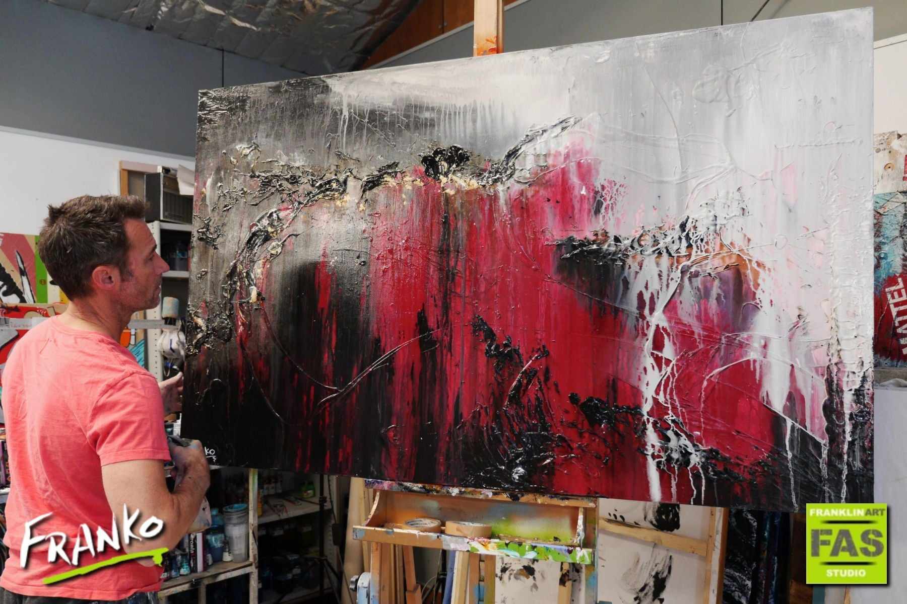 Deep Rose 160cm x 100cm Pink Black White Grey Abstract Canvas Art - Modern Wall Decor for Living Room, Bedroom & Office