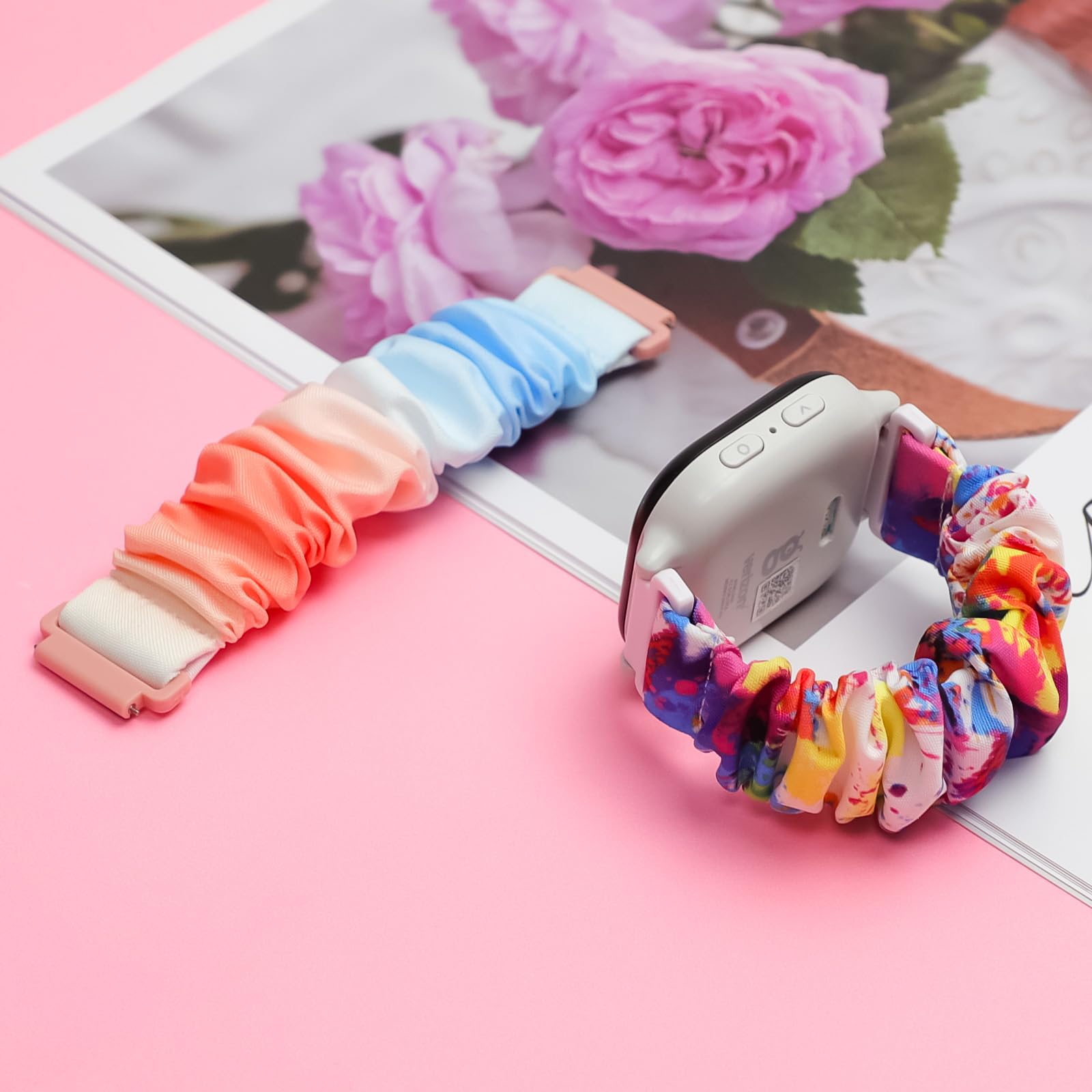 2 Pack Cute Printed Soft Elastic Stretchy Solo Loop Bands - Compatible with Gizmo Watch 3/2/1, Gabb Watch 3/2/1, SyncUP Watch, Cosmo JrTrack 3/2 SE/2/JrTrack (20mm Small Size) - Perfect for Kids' Daily Wear, School & Playtime