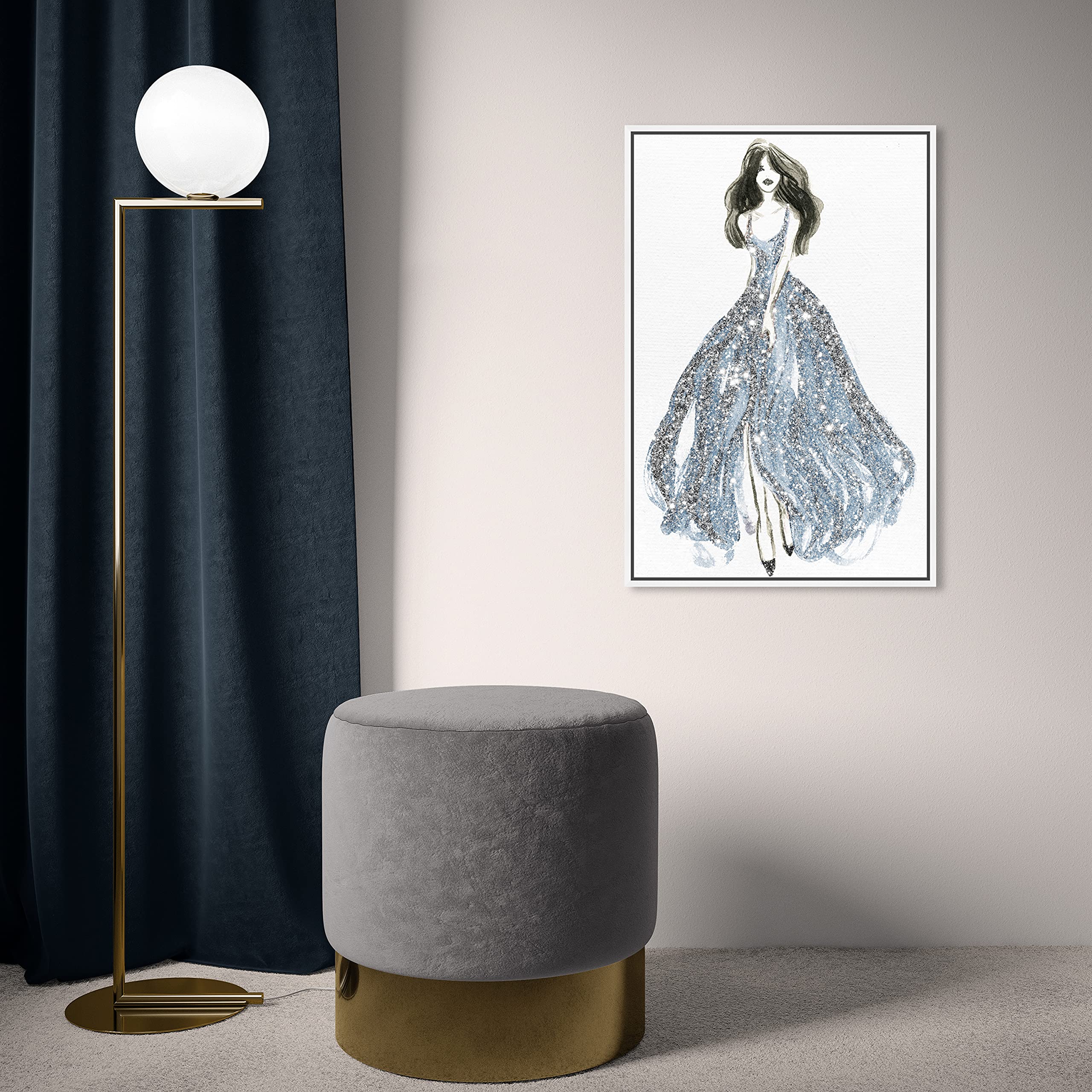 Oliver Gal Artist Co. Fashion Glam Wall Art Canvas Print - Elegant Blue Dress Spring Décor for Living Room, Bedroom & Office - 16x24 Inches with White Frame