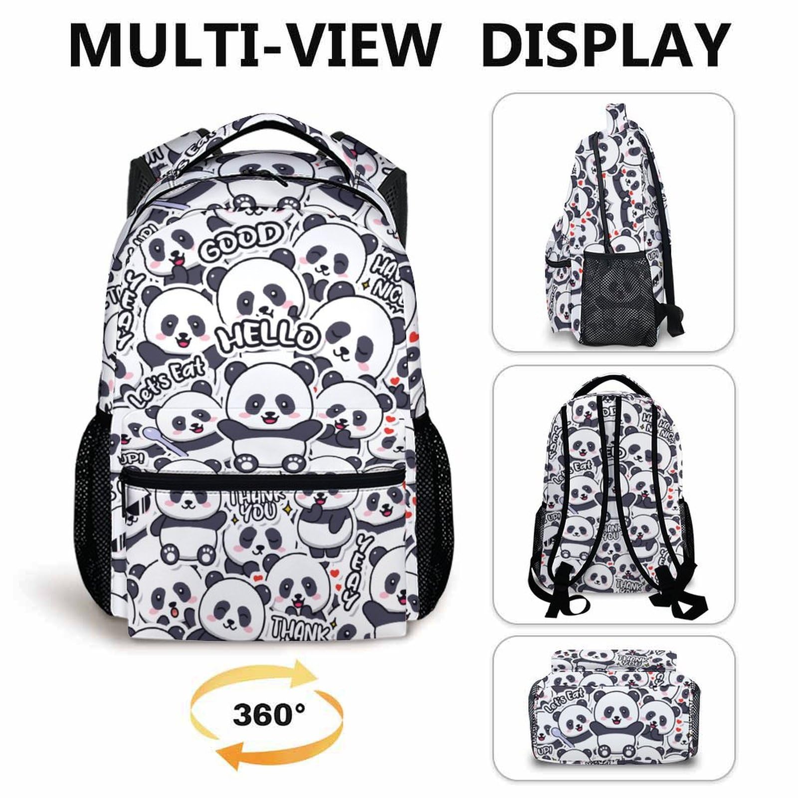Cute Panda Backpack for Girls - Lightweight 17 Inch School Bookbag for Kids & Teens - Perfect for School, Travel, and Everyday Use