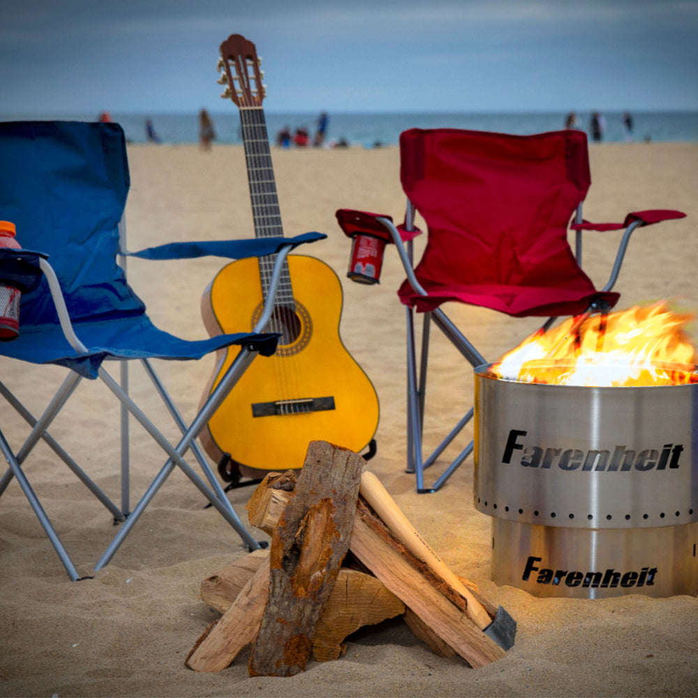 Farenheit Flare 13.5 Inch Smokeless Fire Pit - Silver Outdoor Patio Fire Pit for Backyard, Camping & Beach - Portable Stainless Steel Fire Bowl with Spark Screen