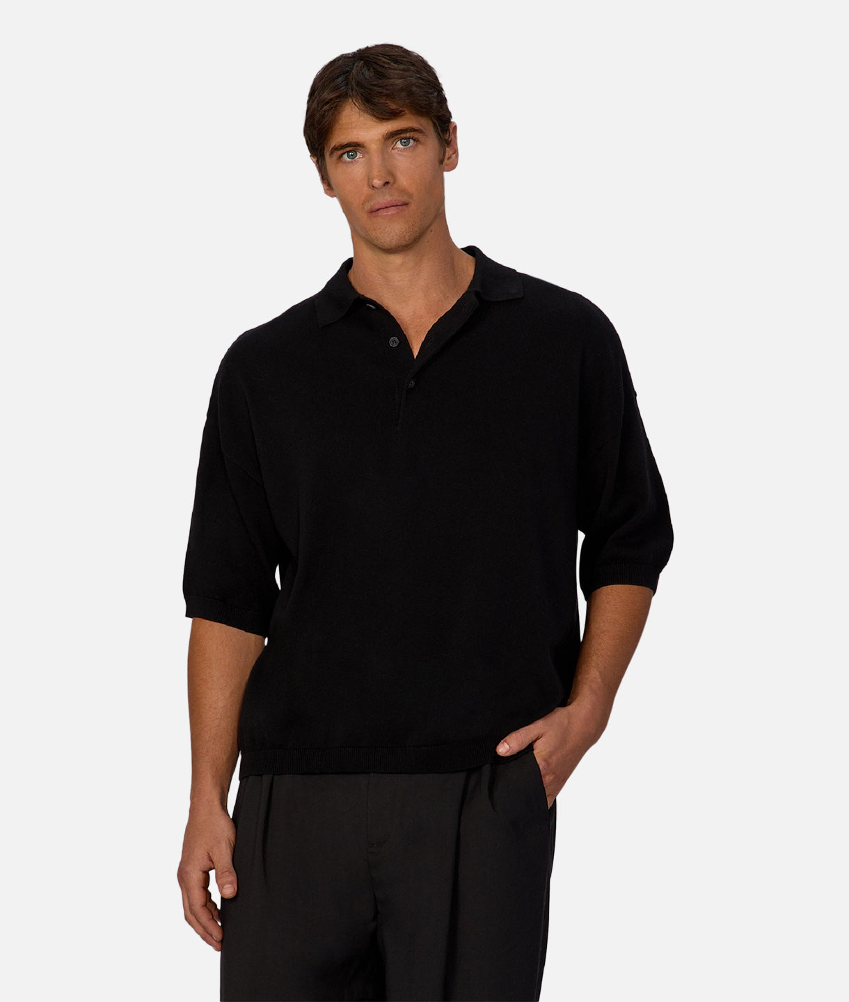 Del Sur Knitted Polo Shirt for Men - Soft Cotton Black Casual Top for Business & Leisure Wear | Perfect for Office, Golf & Weekend Outings