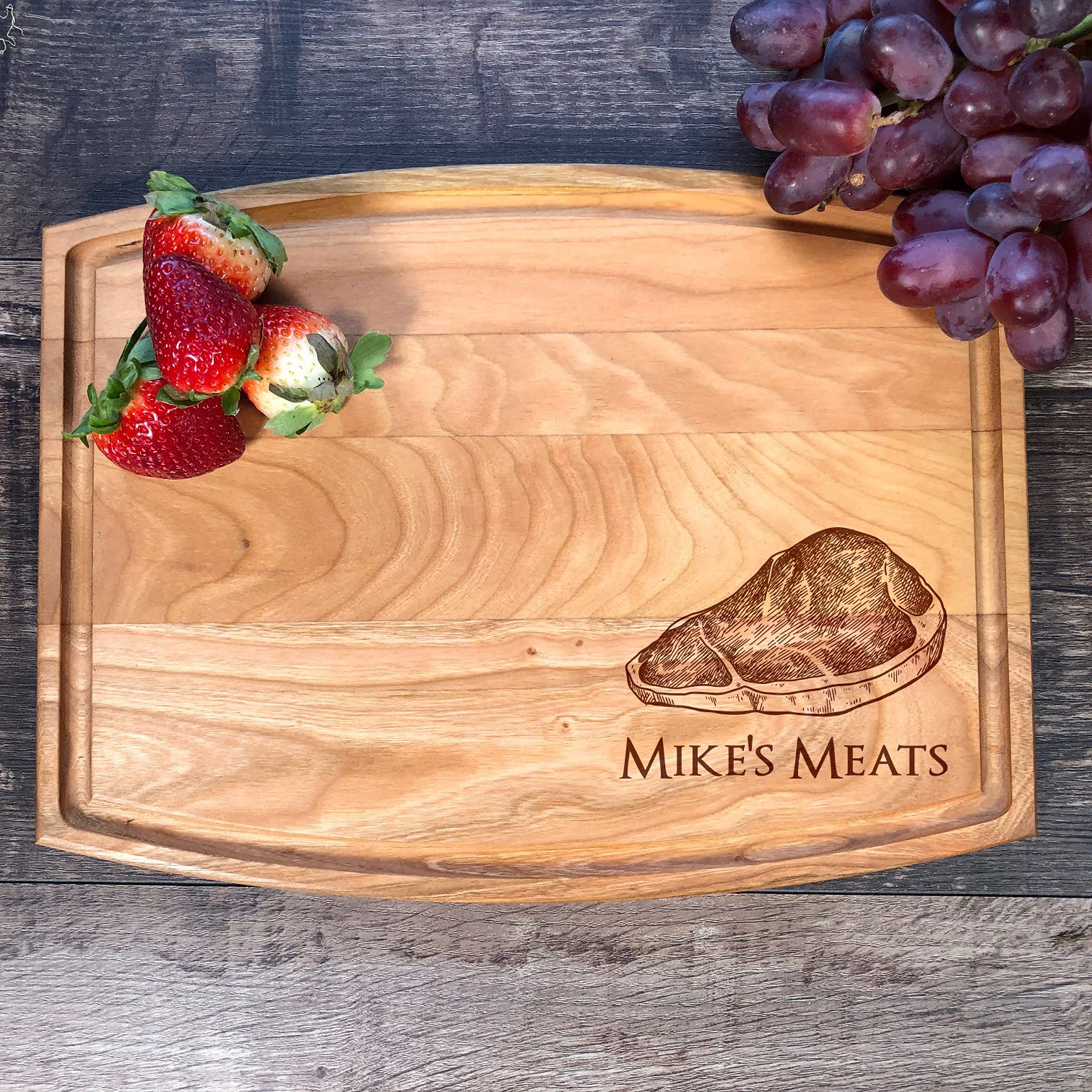 Personalized Engraved Cherry Wood Cutting Board - Custom Steak Board with Arch Design (9