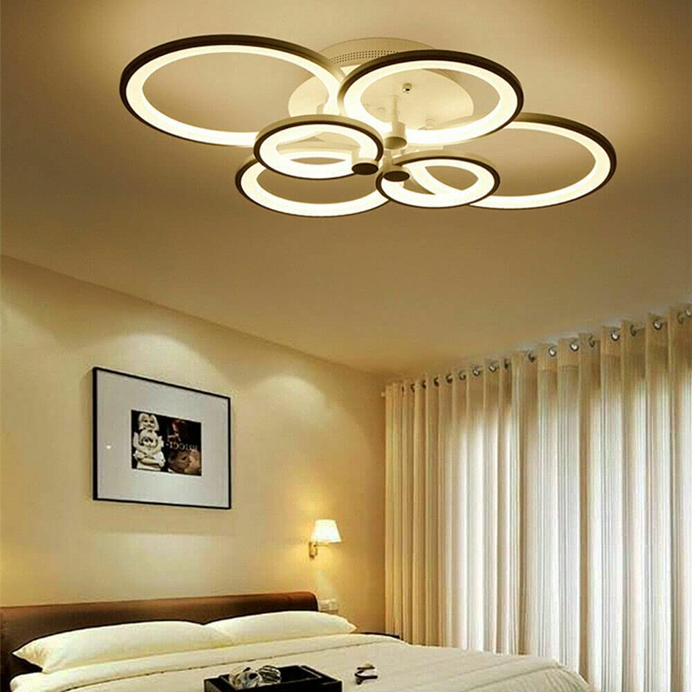 Modern Black Acrylic LED Ceiling Light Flush Mount - 6 Head Remote Control Chandelier for Bedroom, Living Room, Kitchen & Office Lighting