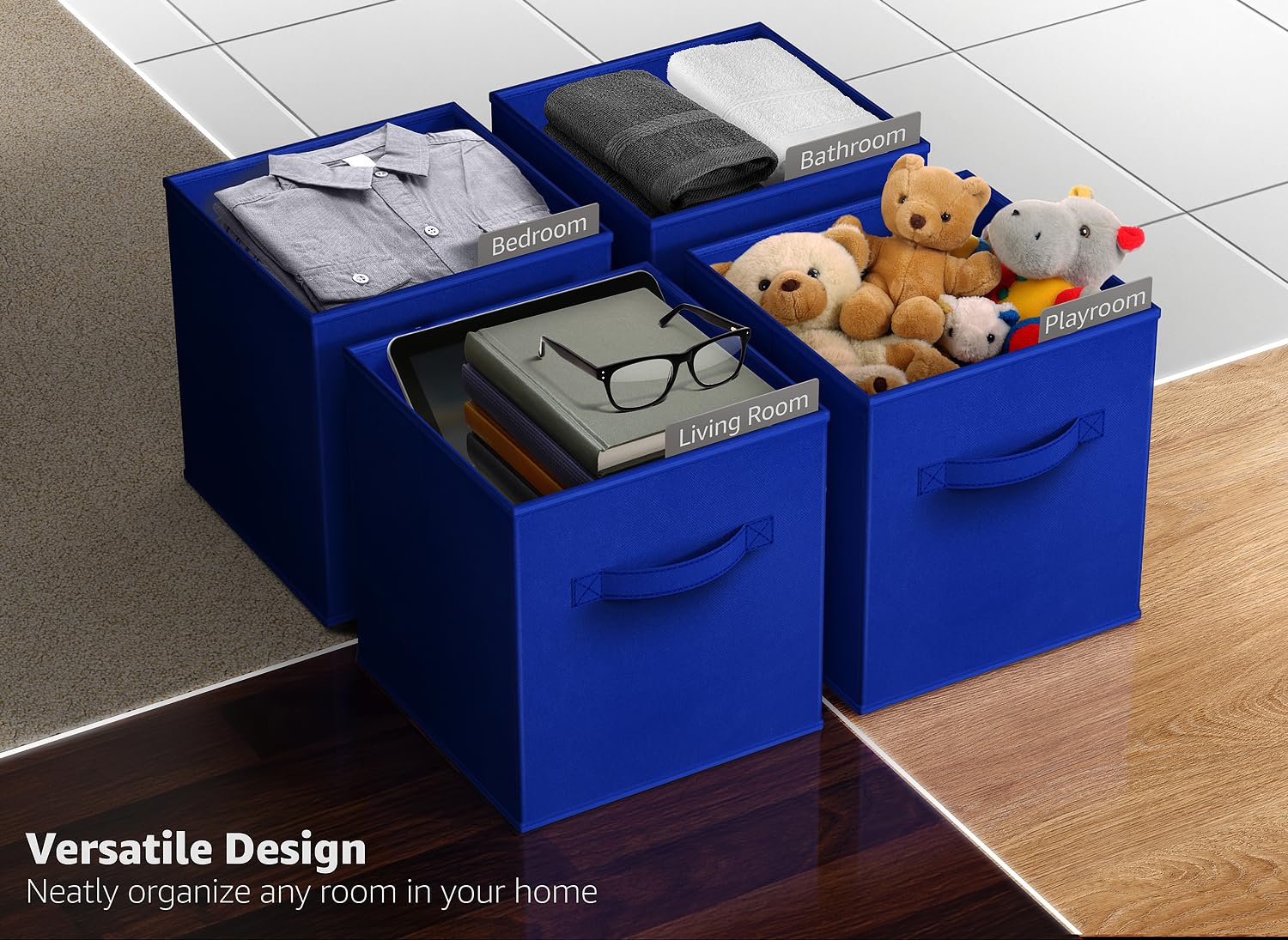 Sorbus Foldable Storage Cubes - Set of 6 Fabric Bins for Home Organization - Collapsible Closet Organizers & Storage Baskets with Dual Handles (11 Inch, Royal Blue) - Perfect for Pantry, Closet, Nursery, Playroom, Toy Storage & Shelving