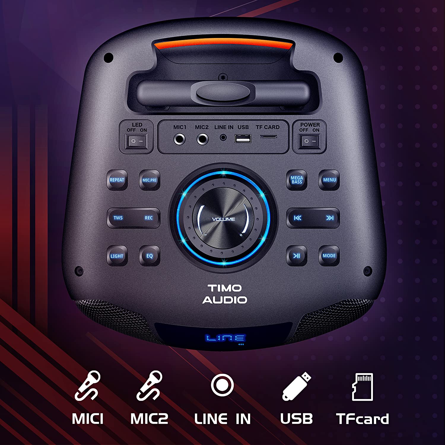 800W Portable Bluetooth Speaker with Karaoke, FM Radio, LED Lights, 2 Microphones & Remote - Perfect for Outdoor Parties, Camping & Home Entertainment