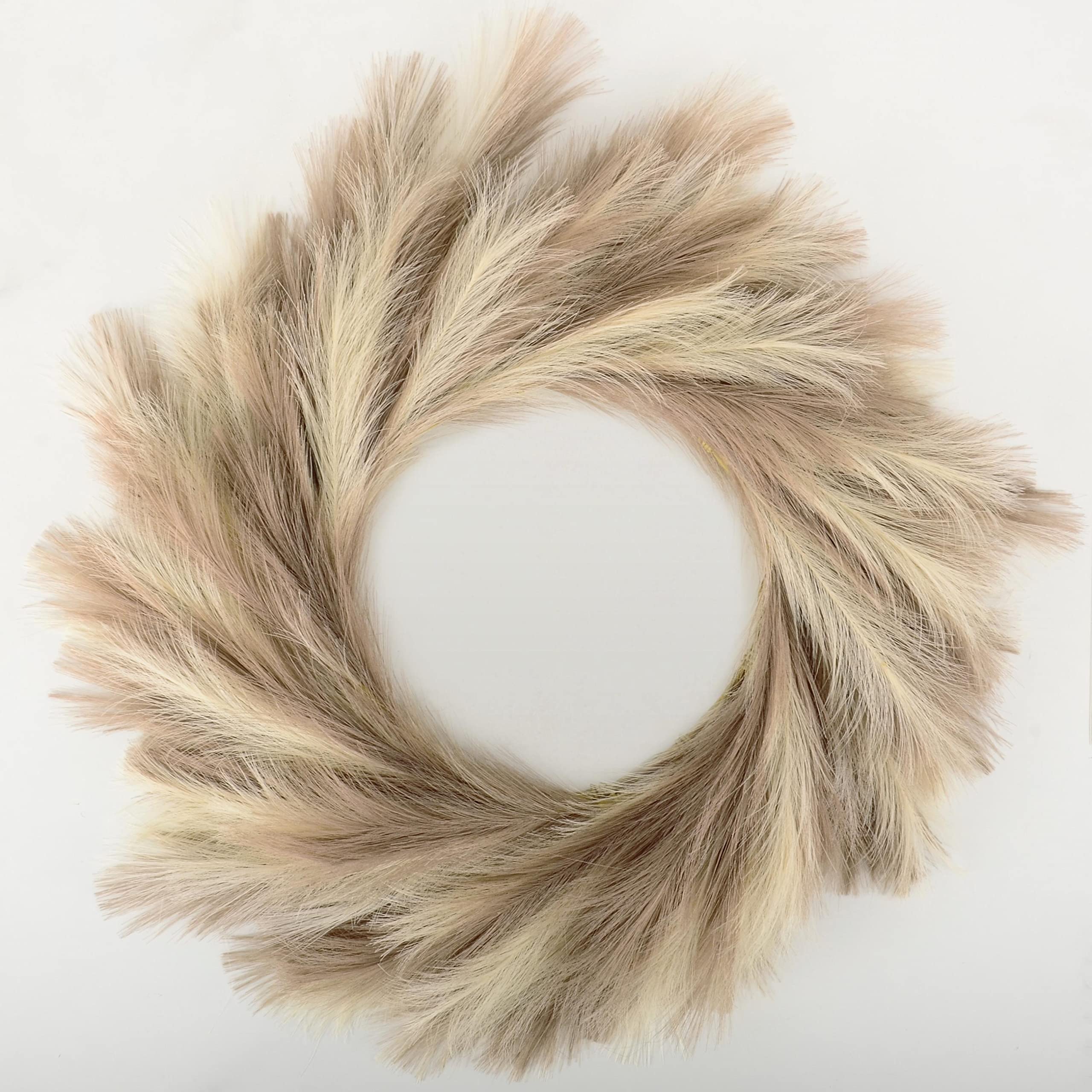 Perfnique 27'' Artificial Pampas Grass Wreath - Faux Boho Wreath for Front Door, All Seasons Farmhouse Decor, DIY Wall Garland in Ivory & Taupe | Perfect for Bohemian Home Decor, Wedding Backdrops & Rustic Interior Design