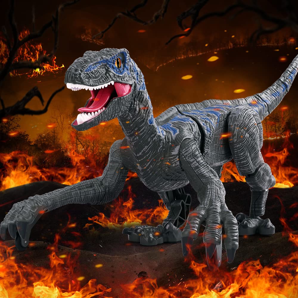 2.4G Remote Control Dinosaur Toy - Rechargeable Electronic Walking Velociraptor with LED Lights & Realistic Sounds, STEM Educational RC Toy for Kids Boys & Girls - Perfect for Indoor Play, Birthday Gifts & Learning Activities