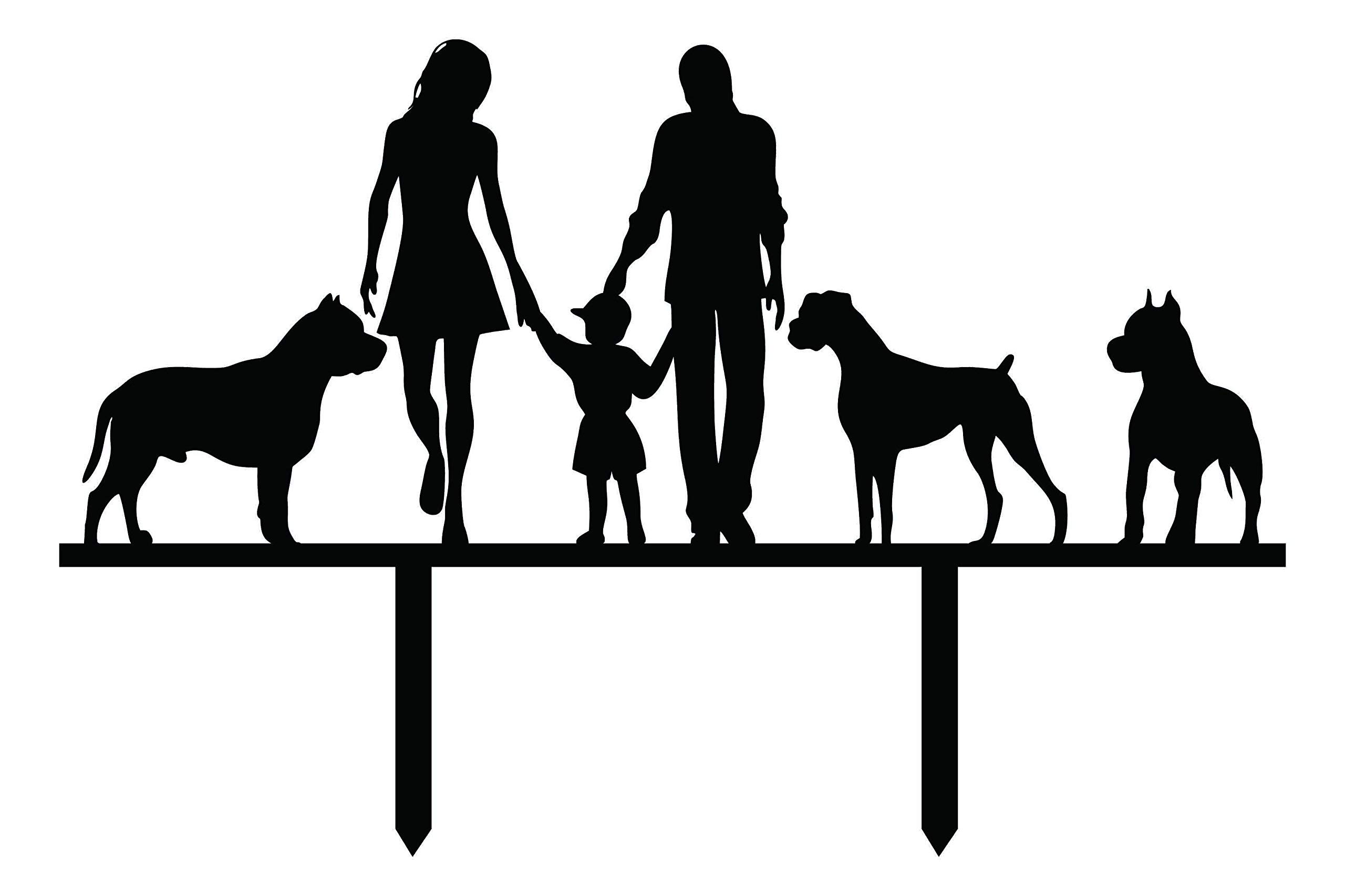 Custom Family Cake Topper with Dogs Silhouette - Personalized Wedding Cake Decorations (6-7 Inches Wide) for Anniversary, Birthday & Special Occasion Celebrations