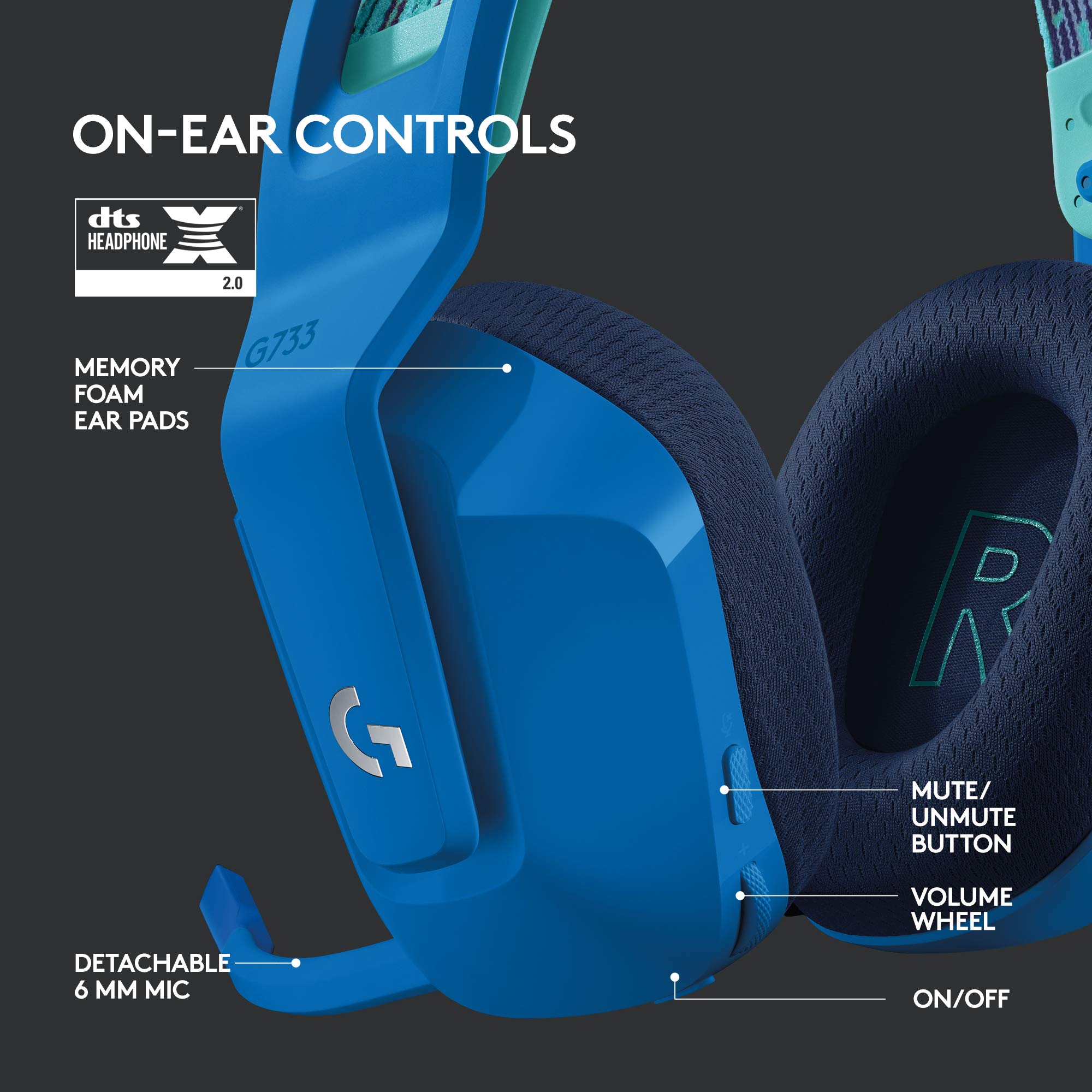 Logitech G733 LIGHTSPEED Wireless Gaming Headset with Suspension Headband, LIGHTSYNC RGB, Blue VO!CE Mic Technology & PRO-G Audio Drivers - Blue | Perfect for PC, PS5, Xbox & Streaming
