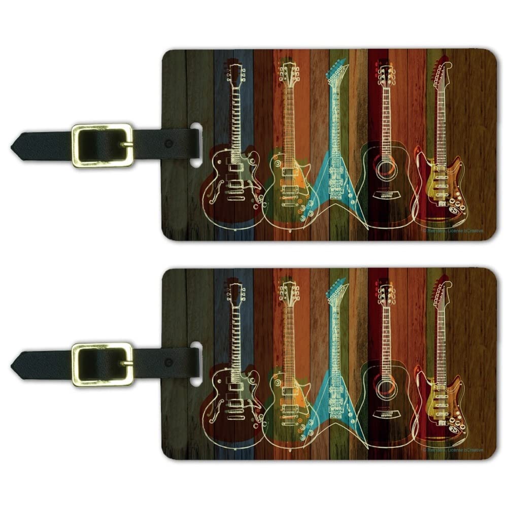 Electric & Acoustic Guitar Luggage ID Tags - Rock & Roll Music Themed Set of 2 - Perfect for Guitar Cases, Backpacks & Travel Gear Identification