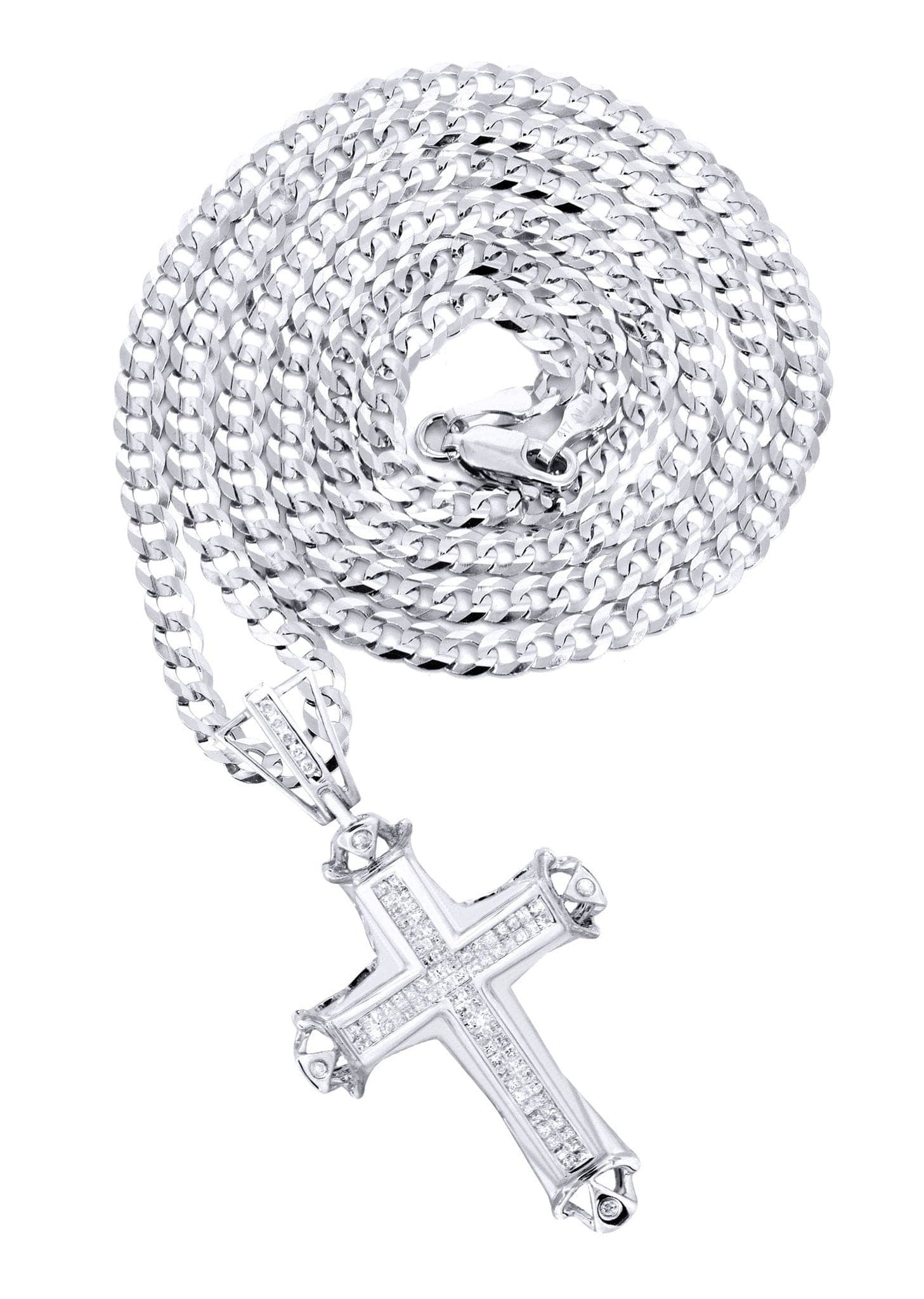 14K White Gold Diamond Cross Pendant Necklace for Women | 0.94 Carat Round Cut Diamond Jewelry | Perfect for Gifts, Weddings & Special Occasions