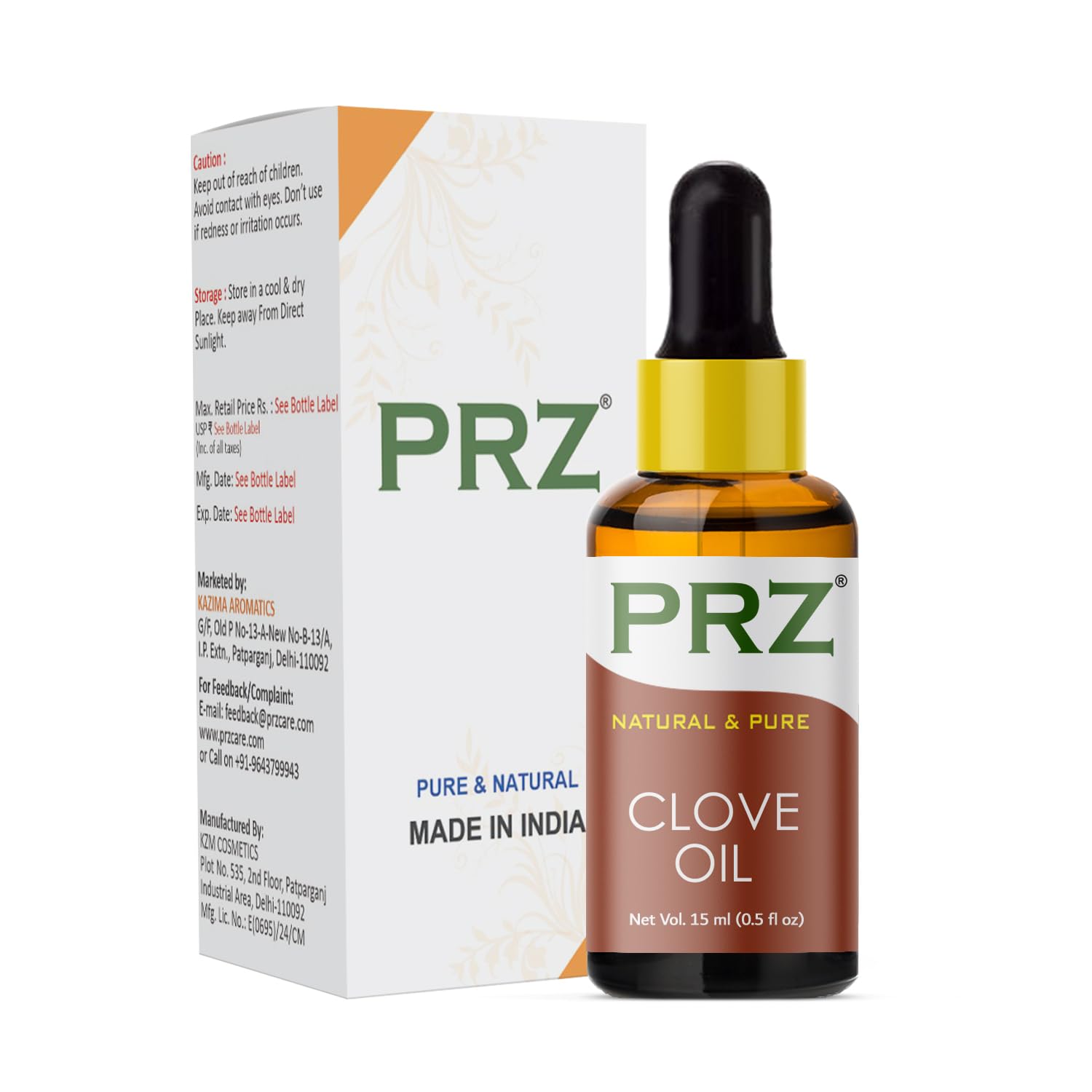 PRZ Pure Natural Therapeutic Grade Clove Essential Oil - 15ml for Aromatherapy, Body Massage, Skin & Hair Care | Perfect for Relaxation, Stress Relief & Home Spa Treatments