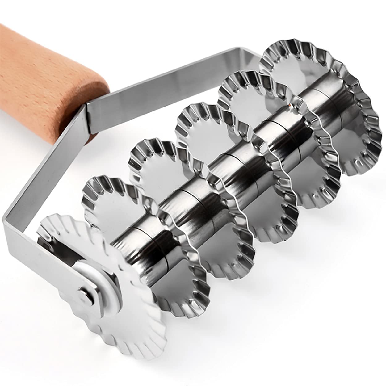 Stainless Steel Pastry Wheel with Wood Handle - 6-Wheel Dough Cutter for Pies, Cookies, Pizza & Bread | Perfect for Baking, Lattice Crusts & Homemade Desserts | Kitchen Baking Tool