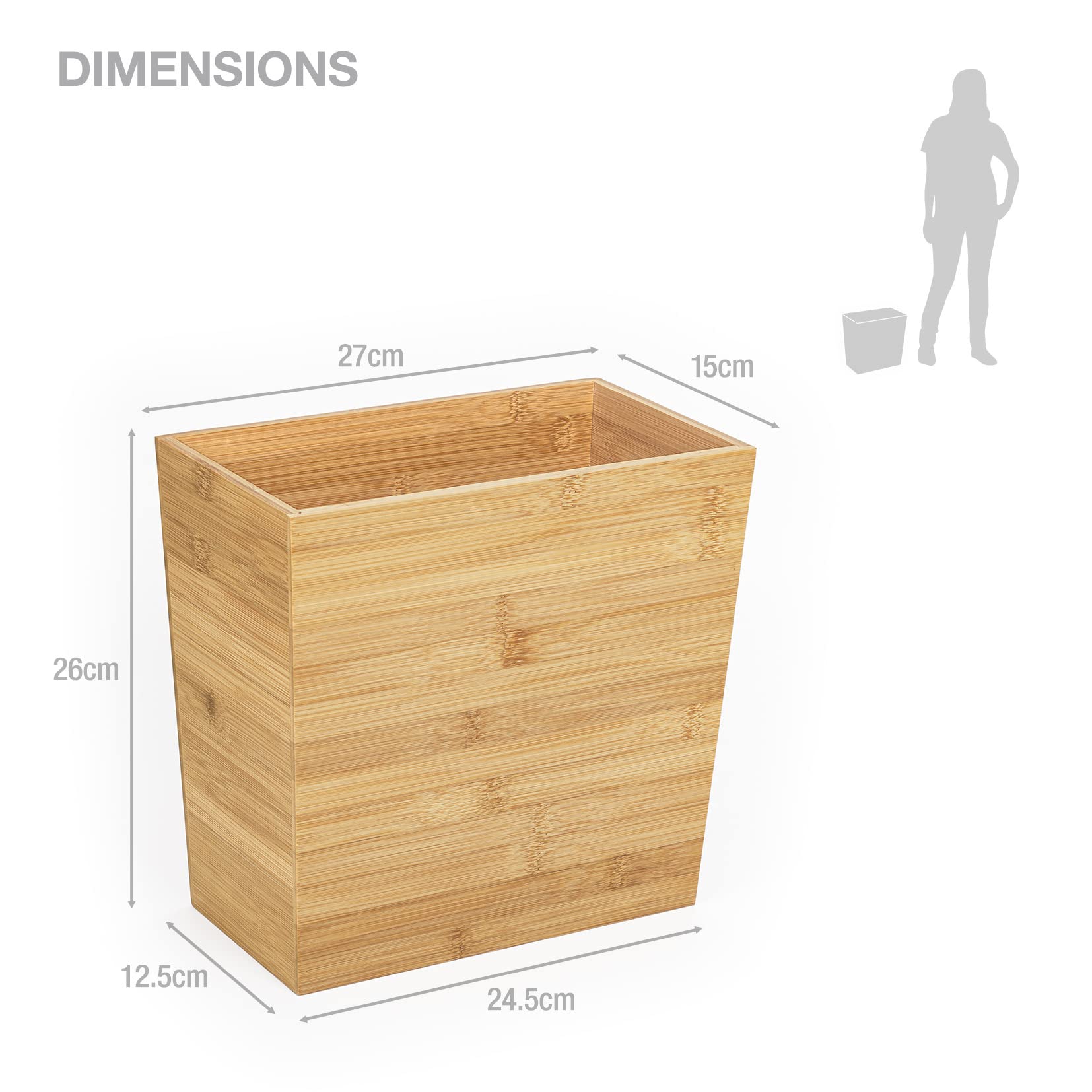 Wooden Trash Can Slim Waste Bin - Eco-Friendly Wooden Rubbish Bin for Home, Office, Kitchen & Bathroom | Perfect for Small Spaces & Recycling Paper Waste