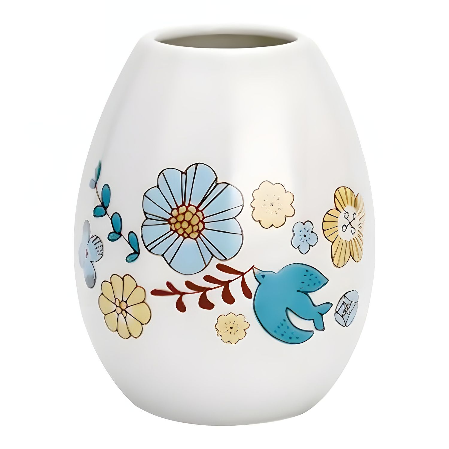 Harekutani Porcelain Single Flower Vase - Handcrafted Floral and Bird Design Home Decor for Living Room, Bedroom & Office