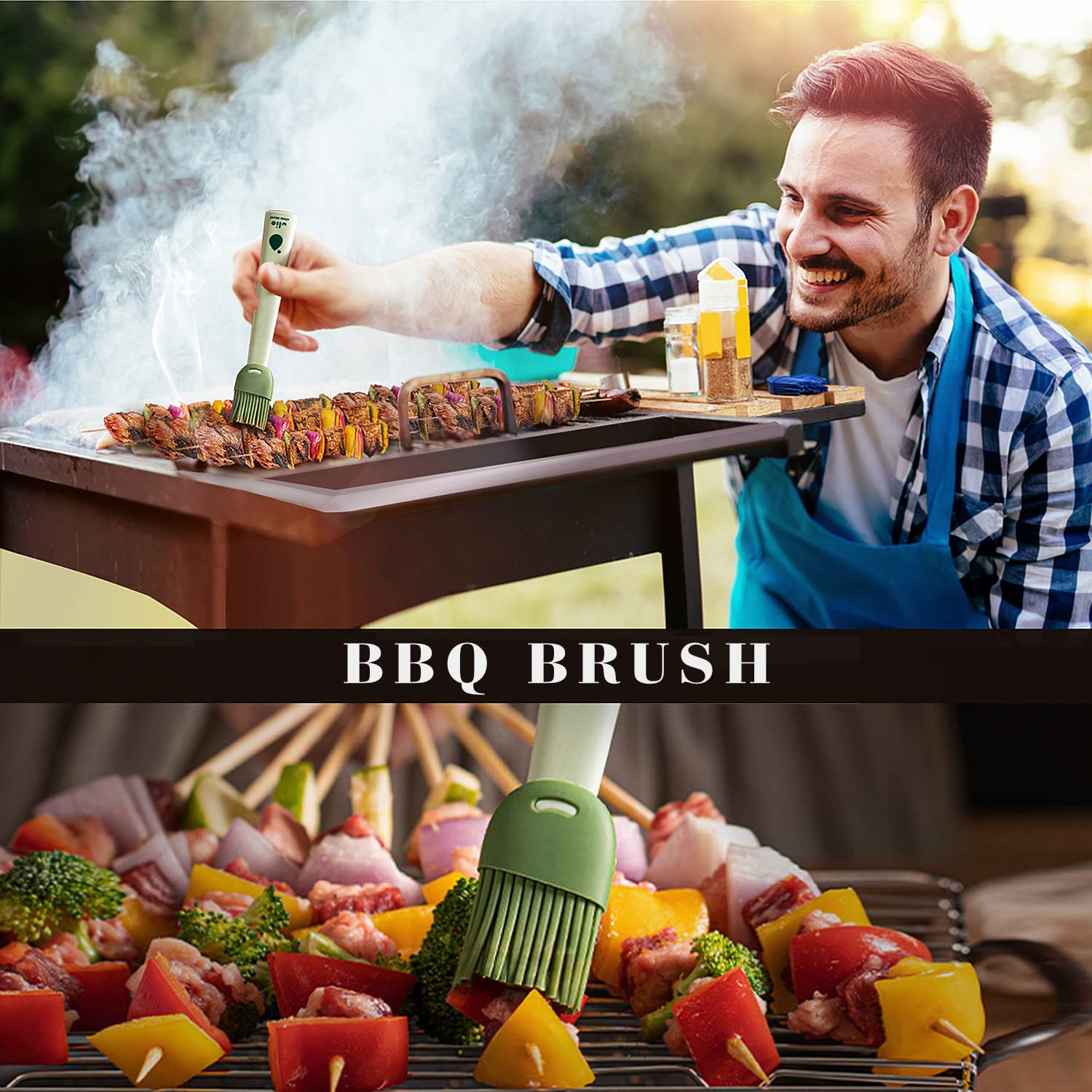 Premium Silicone Basting Brush & Pastry Brush Set - Heat-Resistant Kitchen Tool for Baking, Grilling, Roasting - Perfect for Basting Turkey, Spreading Butter, Glazing Meats - Brown & Green (Ideal for Thanksgiving, BBQ, Home Cooking)