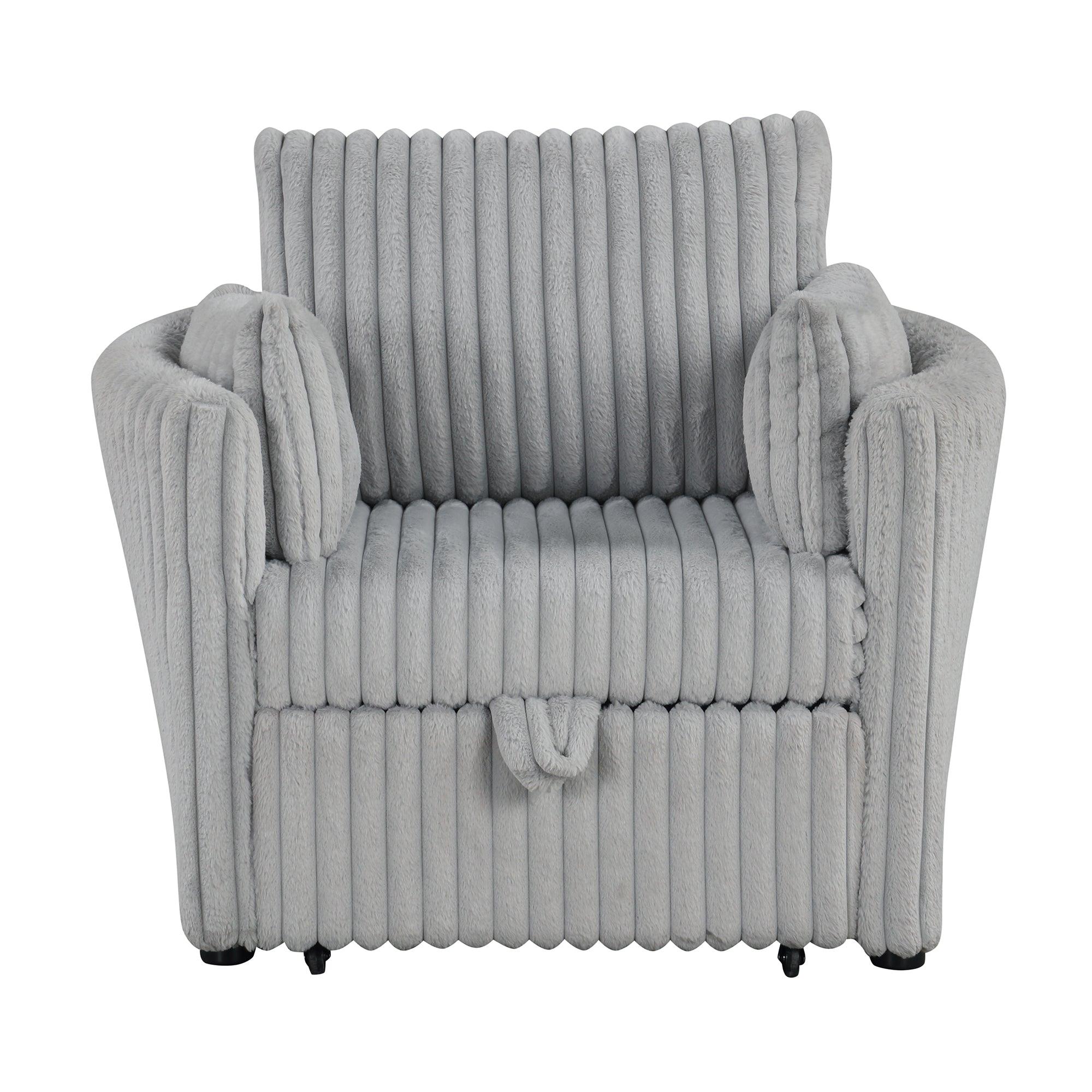 Light Gray Faux Fur Oversized Convertible Sleeper Sectional Sofa with USB Charging Ports - 3-in-1 Daybed, Couch & Chair with 2 Pillows - Perfect for Living Room, Home Theater & Guest Room