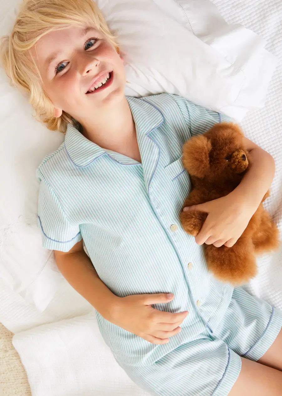 Rochester Striped Short Sleeve Cotton Pajamas for Kids - Green (18 Months to 10 Years) | Soft & Comfortable Sleepwear for Boys & Girls | Perfect for Bedtime, Lounging & Family Matching Pajama Sets