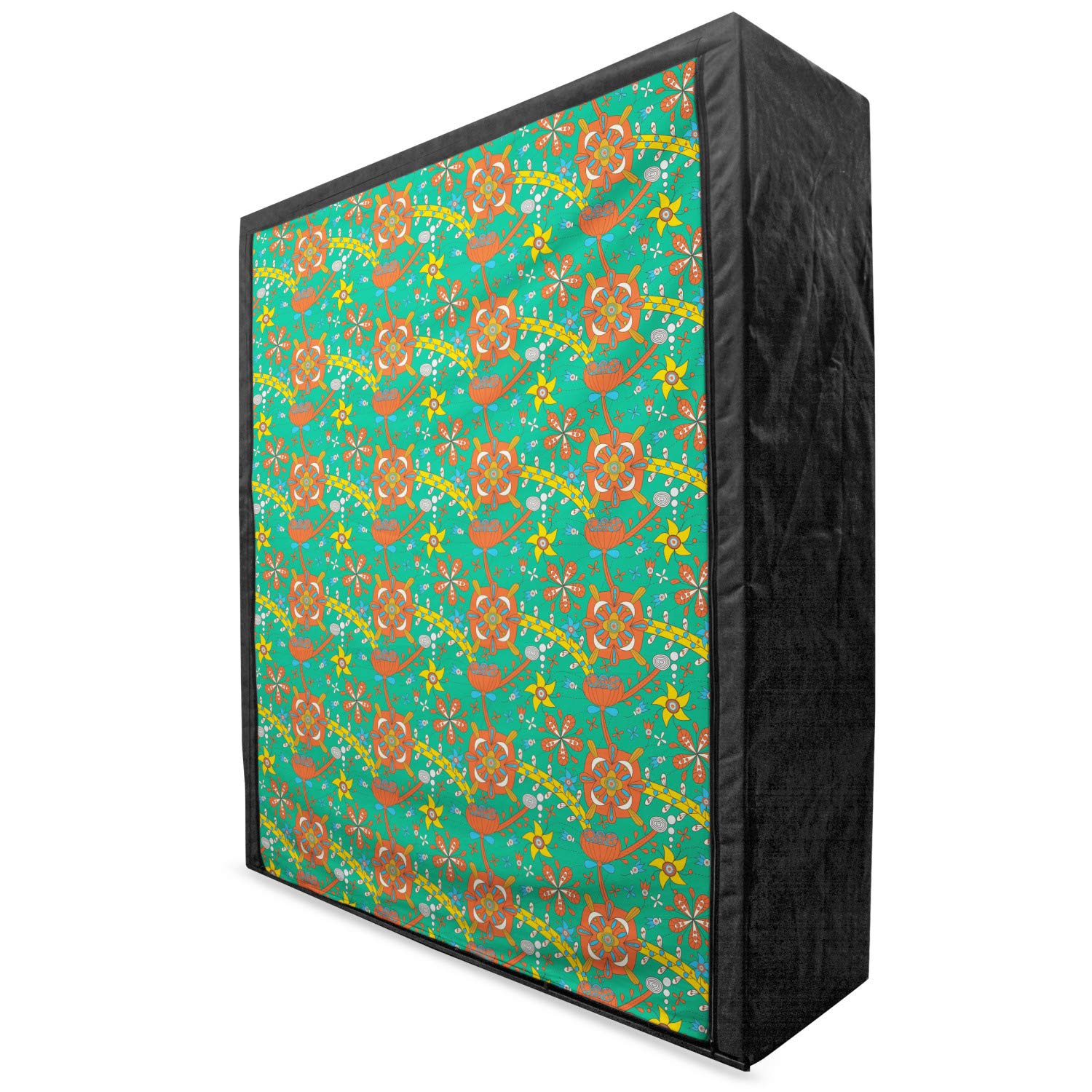 Ambesonne Colorful Portable Fabric Wardrobe - Doodle Style Floral Striped Cartoon Design Closet Organizer with Shelves, 59 Inch Multicolor | Perfect for Bedroom, Dorm, Apartment & Travel Storage