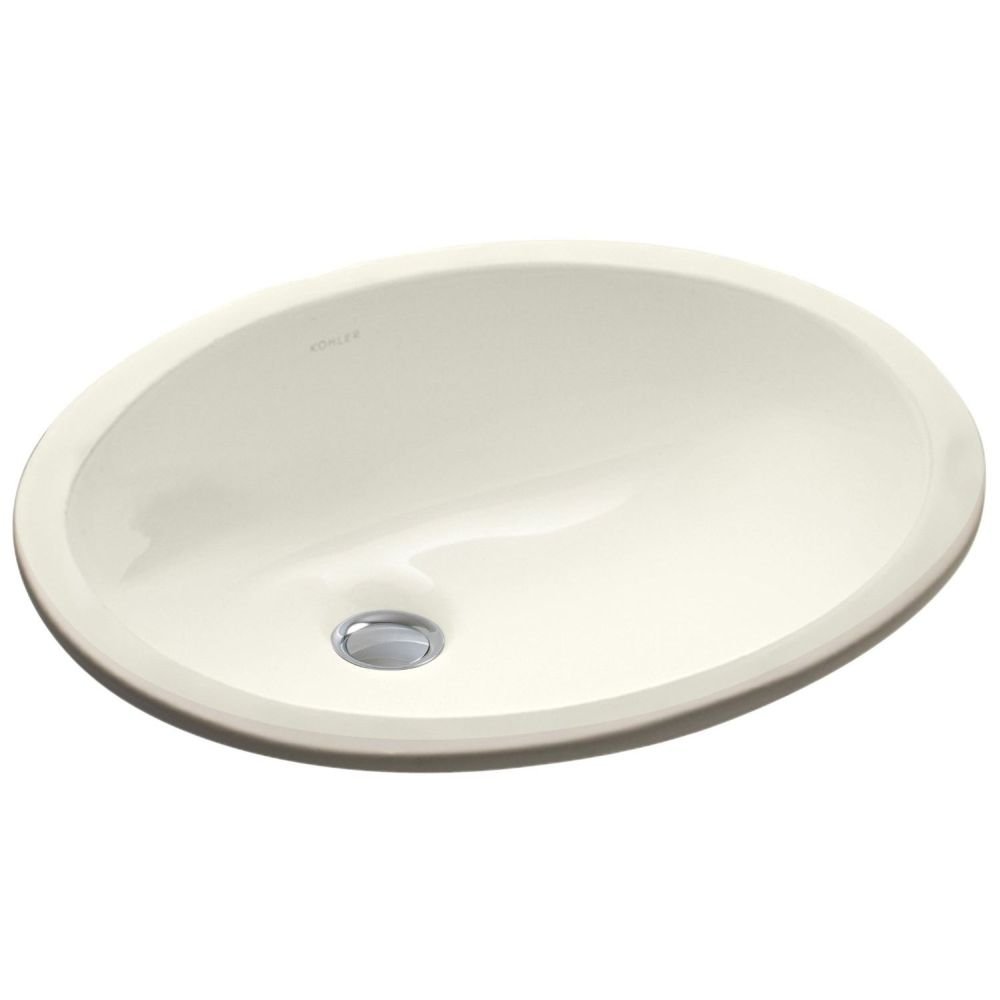 KOHLER K-2209-96 Caxton 17 Inch Oval Undermount Bathroom Sink - White Biscuit Porcelain Basin with Overflow Drain, No Faucet Holes - Perfect for Modern Bathroom Vanities and Powder Rooms