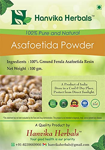 Hanvika Herbals Pure Asafoetida Powder (Hing) - 100% Natural Ferula Asafoetida Resin - 3.5 oz (100g) for Indian Cooking, Digestion & Vegan Recipes