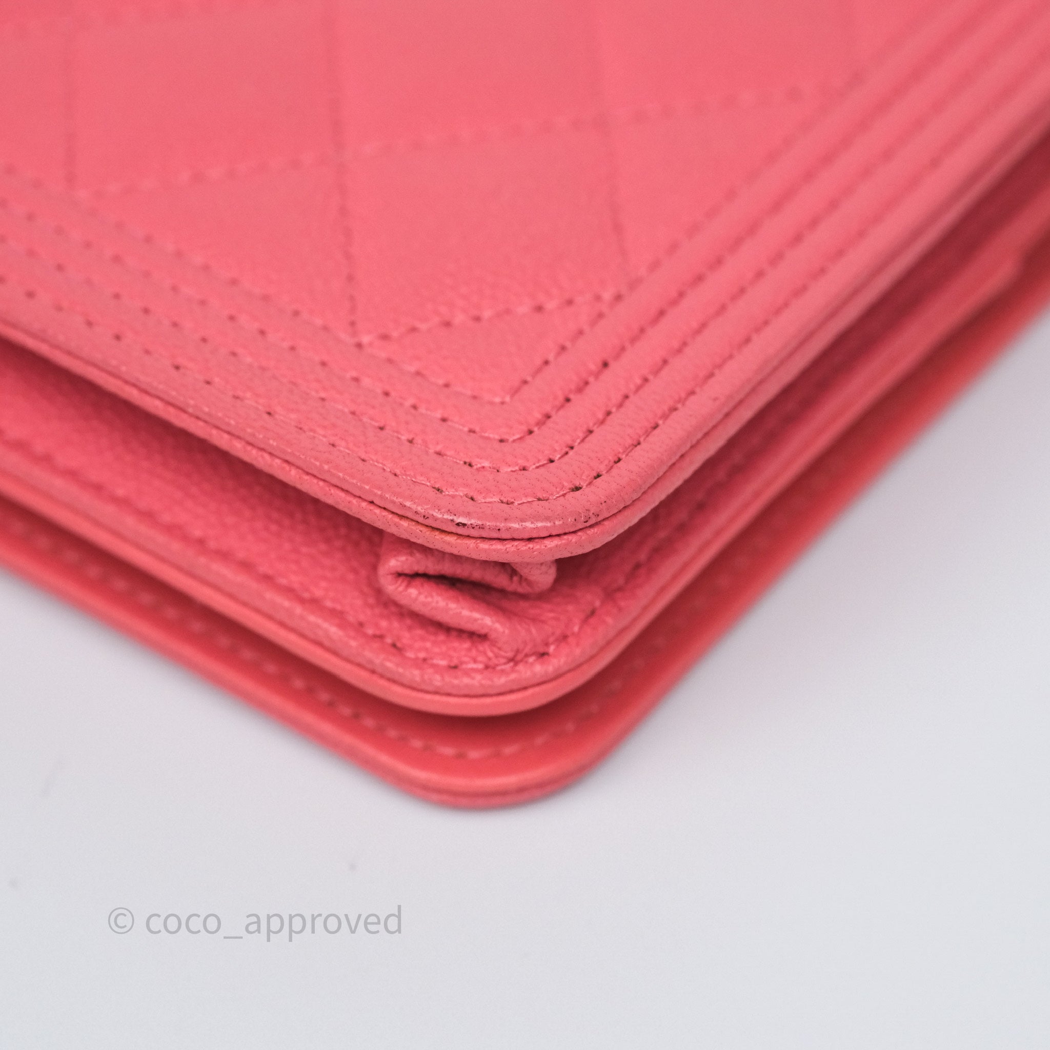 Chanel Boy Wallet on Chain WOC Quilted Dark Pink Caviar Leather with Aged Gold Hardware - Perfect for Evening Events & Luxury Fashion Accessories