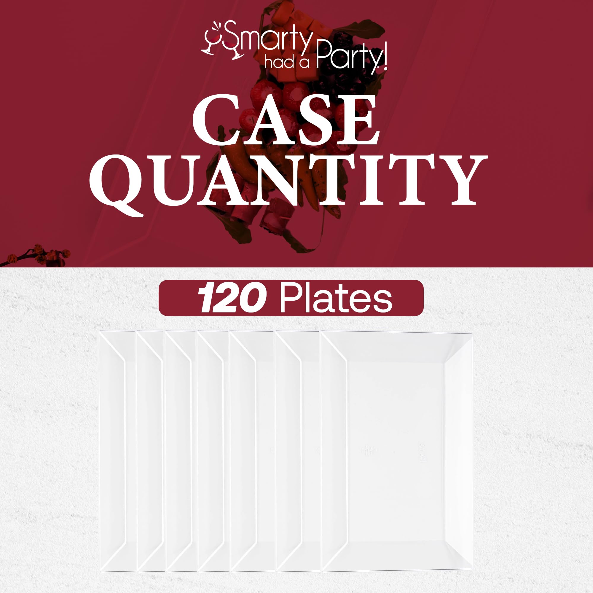 Smarty Had A Party 120 Elegant Disposable Plastic Dessert Plates - Heavy Duty Clear Rectangle Appetizer & Salad Plates for Weddings, Birthday Parties, Baby Showers & Special Events - Perfect for Catering, Buffets & Home Entertaining