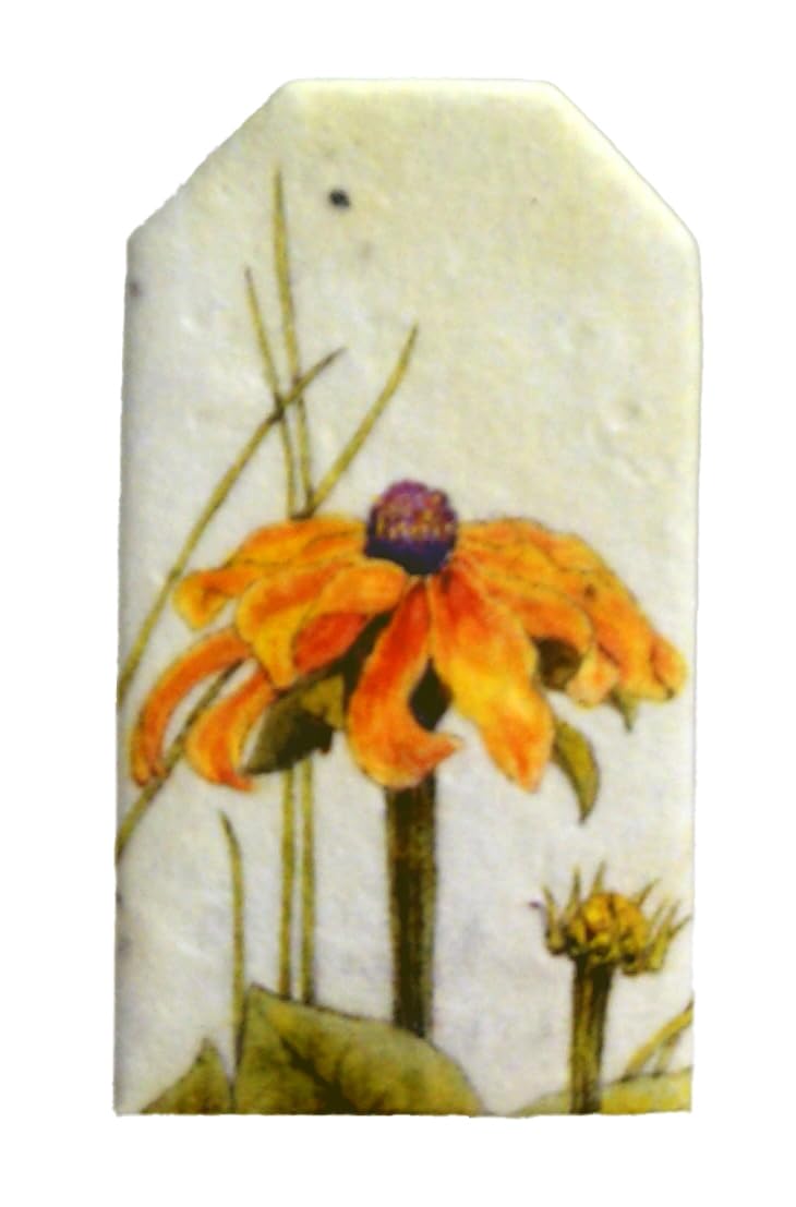100 Bulk Tiny Seed Embedded Cotton Handmade Watercolor Paper Tags - Yellow Rudbeckia Floral Design | Perfect for DIY Wedding Favors, Gift Wrapping & Scrapbooking