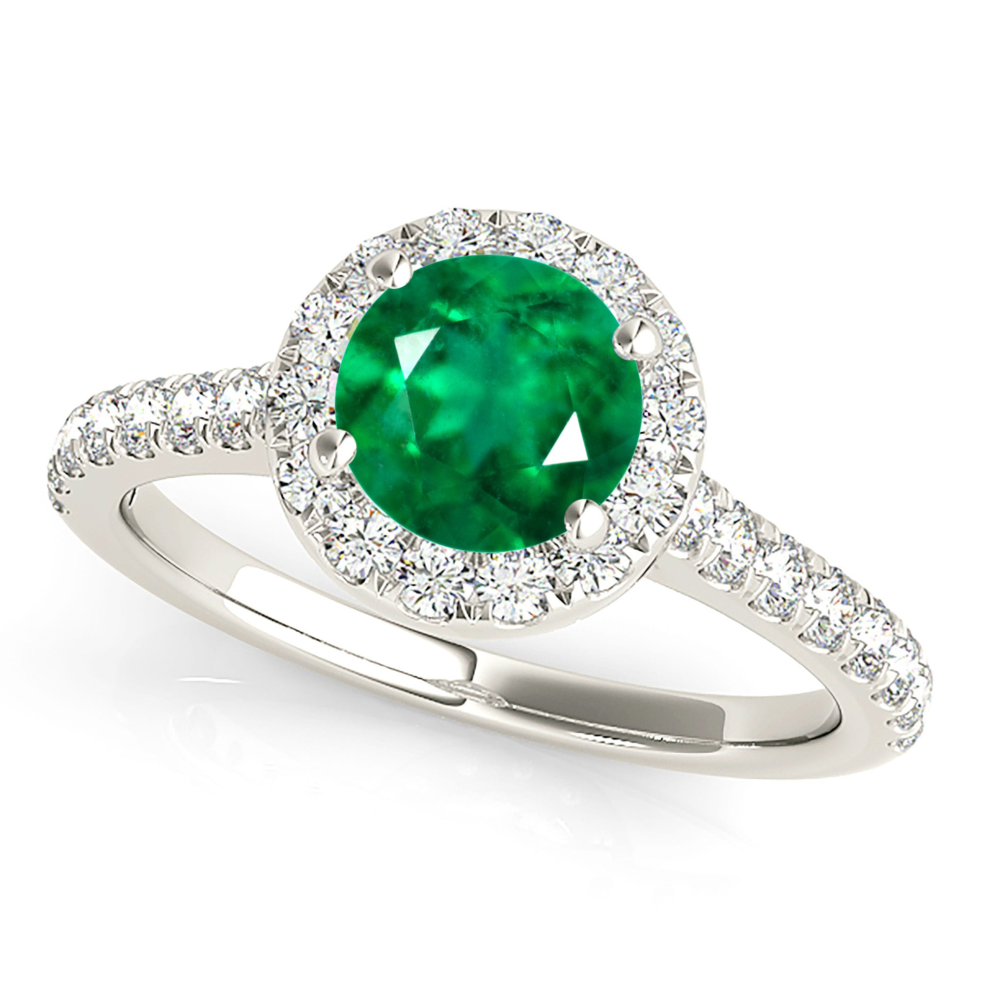1.15 Carat Genuine Emerald Halo Ring with Thin Band - Elegant Engagement & Anniversary Gift for Women