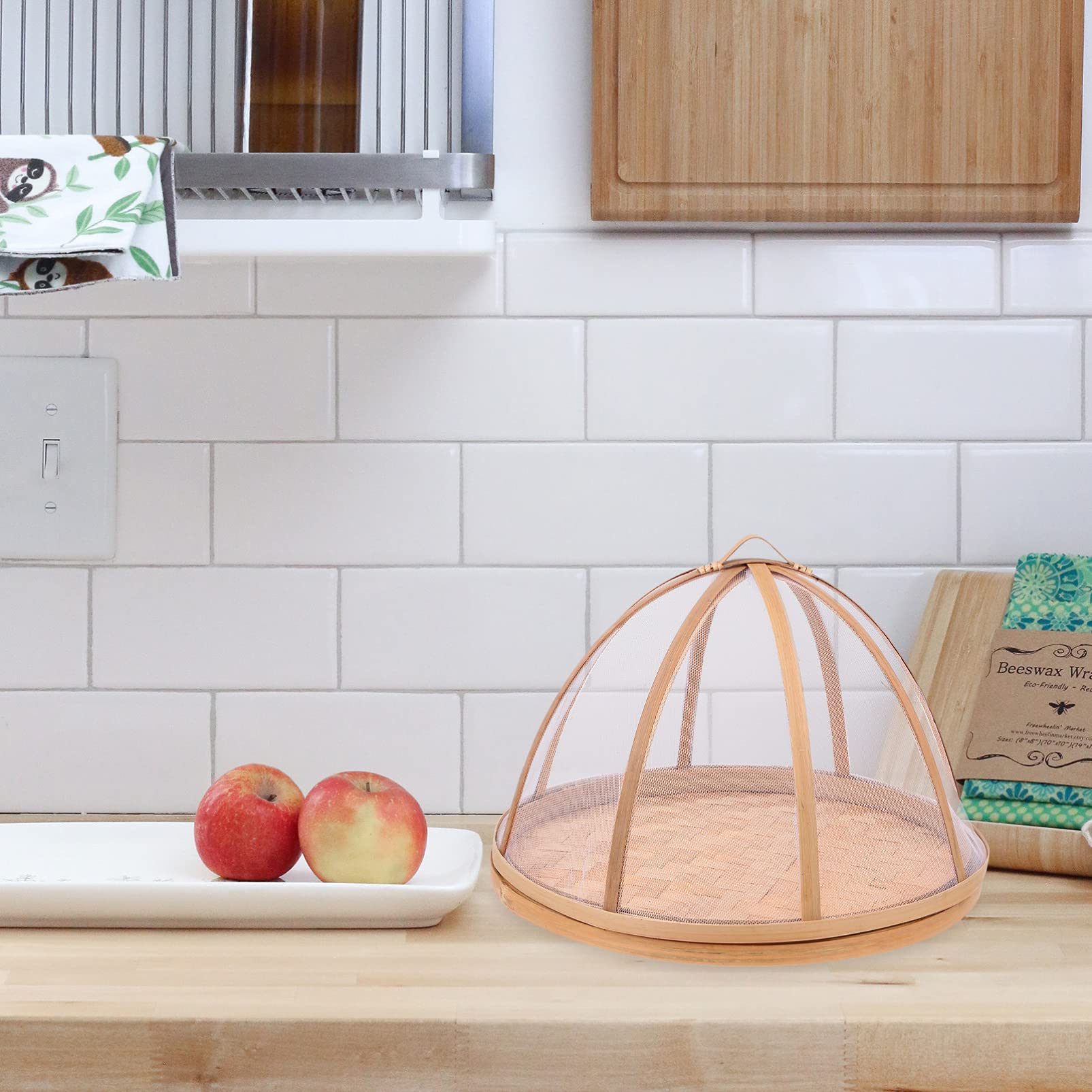 Hemoton Bamboo Food Cover with Lid - Outdoor Picnic & Camping Mesh Tray
