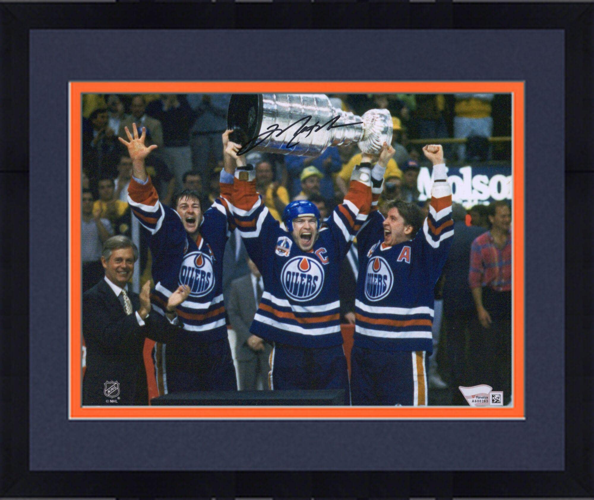 Framed Mark Messier Edmonton Oilers Autographed 8x10 Raising Cup Photo - Signed NHL Memorabilia for Hockey Fans & Sports Collectors - Perfect for Man Cave, Sports Bar, or Office Decor