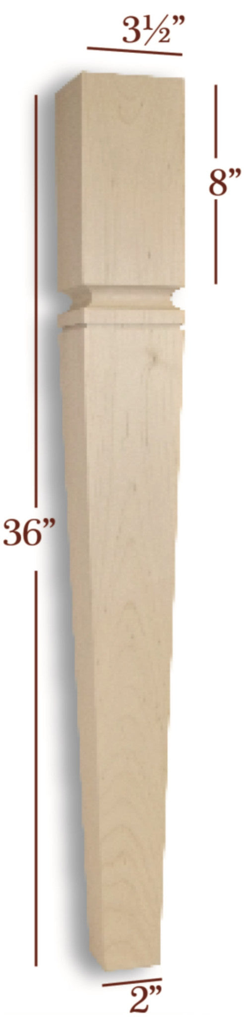 Solid Wood Tapered Mission Island Leg - Heavy Duty Kitchen Island Table Legs for DIY Furniture, Bar Stools, and Countertops - Perfect for Farmhouse, Industrial, and Rustic Home Decor