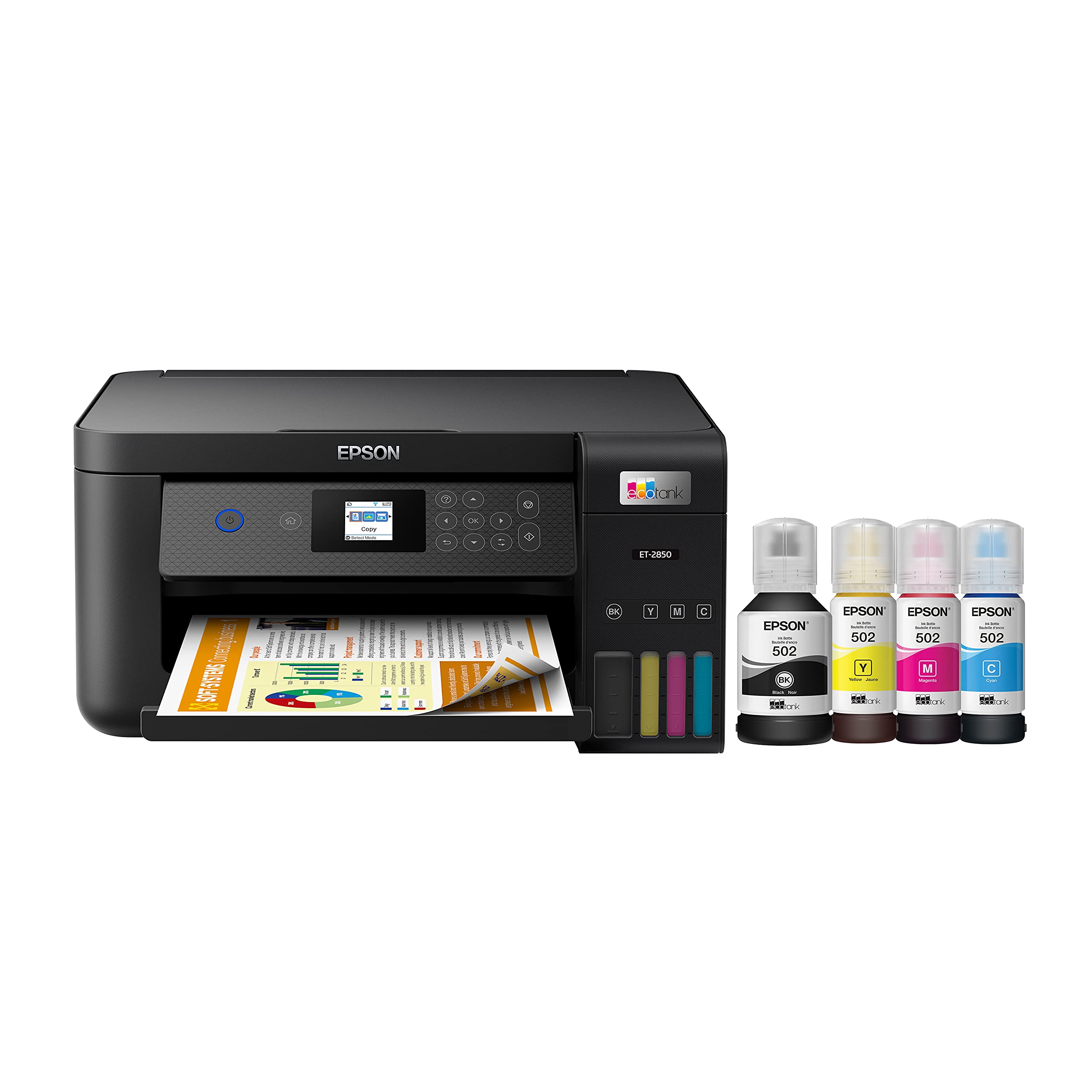 Epson EcoTank ET-2850 Wireless Color All-in-One Supertank Printer with Scan, Copy, Auto Duplex Printing - Cartridge-Free Ink System - Ideal for Home Office & Small Business Printing Needs