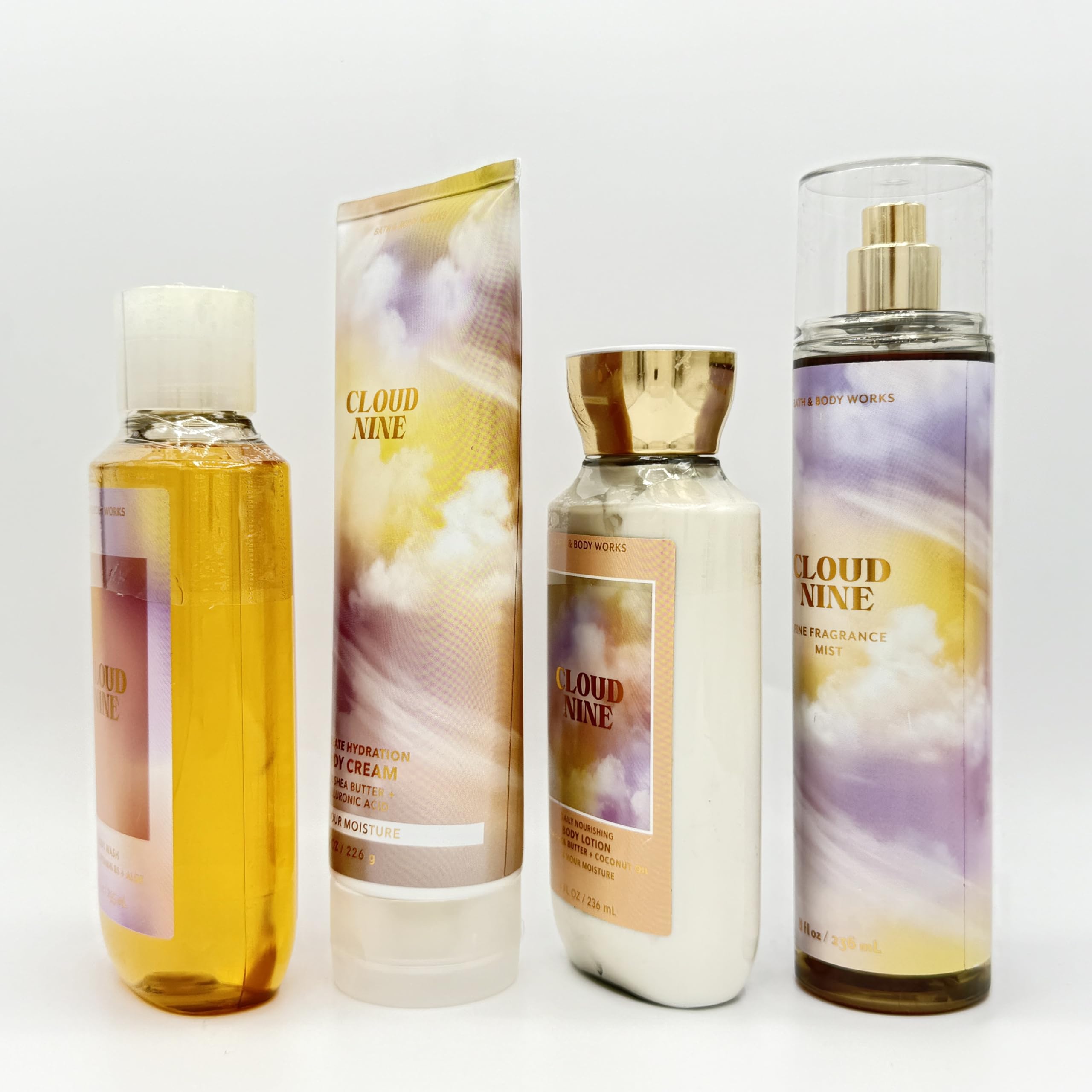 Cloud Nine Bath & Body 4-Piece Gift Set - Hydrating Body Wash, Ultra Moisturizing Cream, Nourishing Lotion & Fragrance Mist for Dry Skin Care - Perfect for Spa Day, Self Care & Gifts