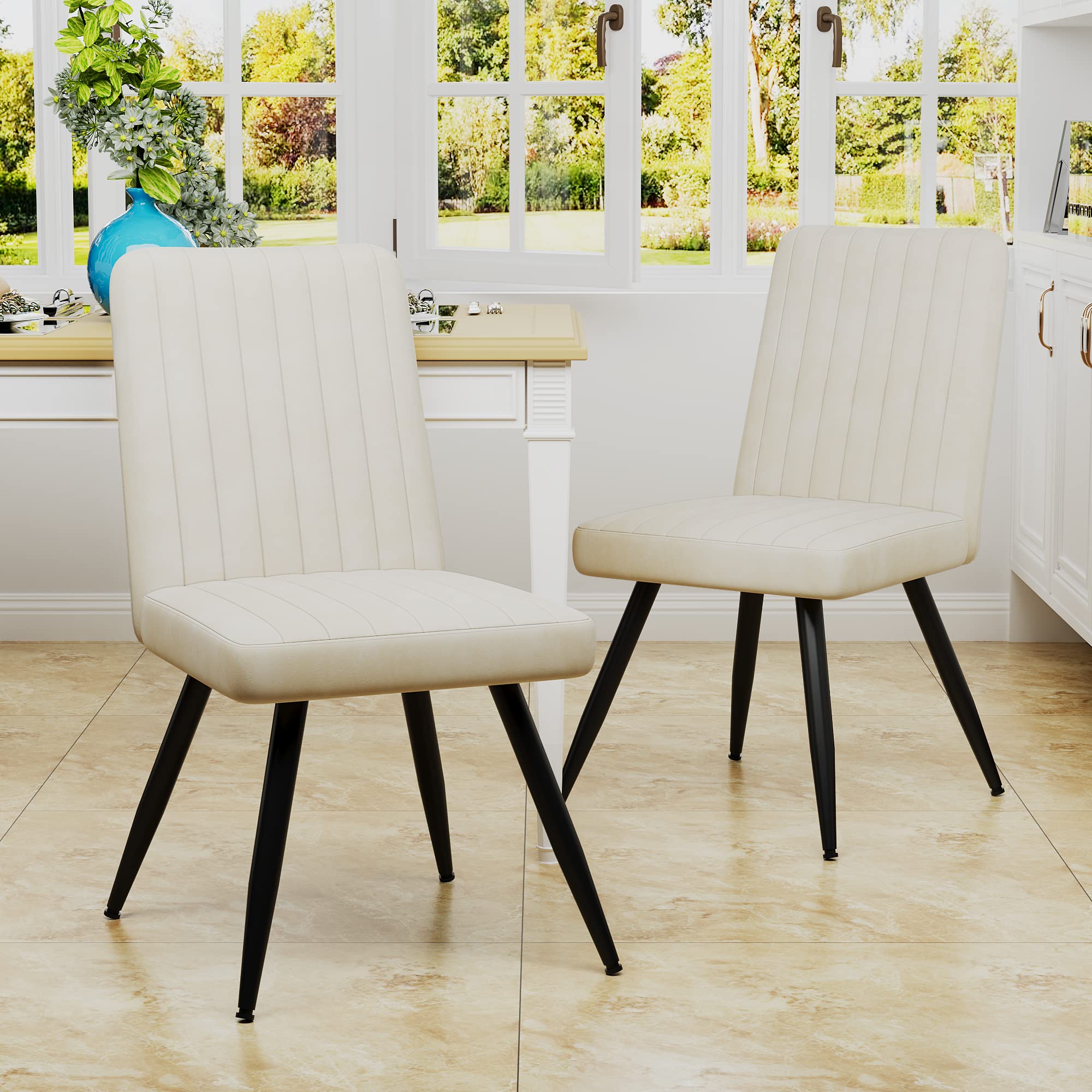 Aklaus Velvet Dining Chairs Set of 2 - Modern Upholstered Armless Side Chairs with Soft Seat for Kitchen, Dining Room, Living Room, Bedroom, Restaurant & Bistro - Comfortable Beige Accent Chairs for Home Decor and Entertaining Guests