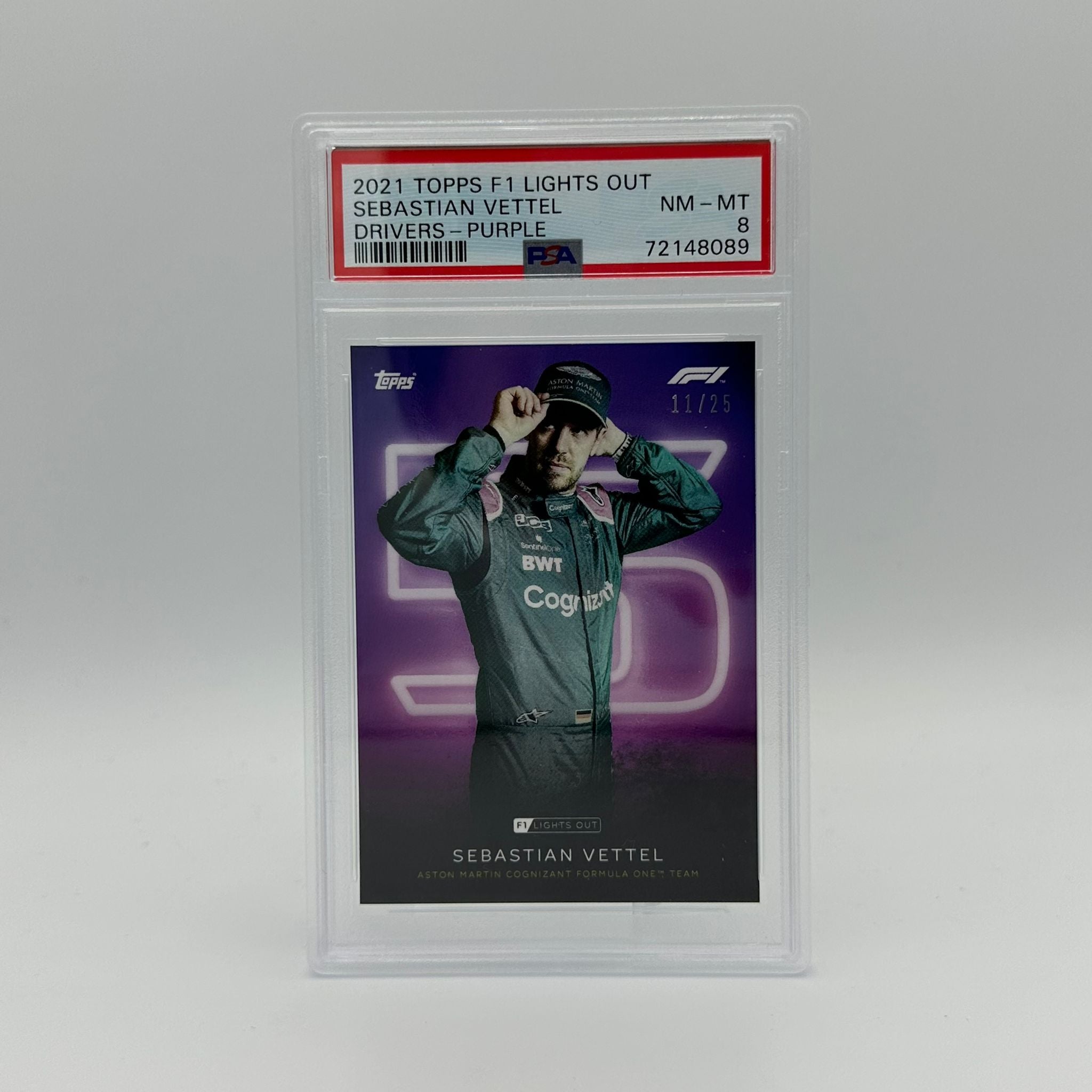 PSA 8 Graded 11/25 Sebastian Vettel Purple Parallel Racing Card - Perfect for F1 Collectors, Sports Memorabilia Displays & Motorsport Fan Gifts