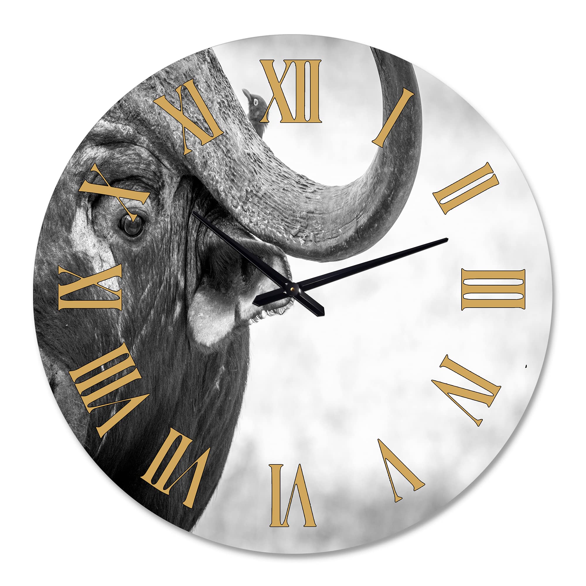 Farmhouse Wall Clock - Monochrome Buffalo Portrait III, Large Rustic Animal Wall Decor for Living Room, Kitchen, Bedroom | Perfect for Home, Office & Cabin Decor