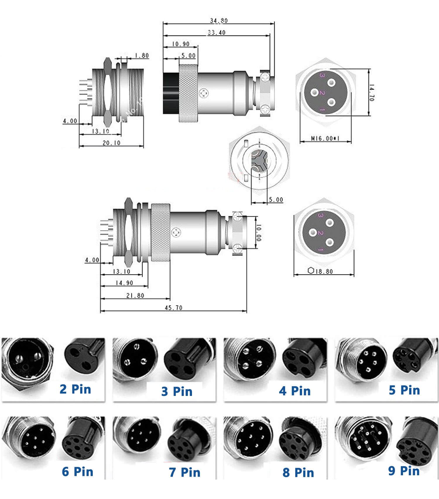 GX16-10 Pin Male Female Aviation Connector Straight Cable 1M (10 Pack) - Waterproof Electrical Plug for Drones, RC Cars, and Industrial Equipment