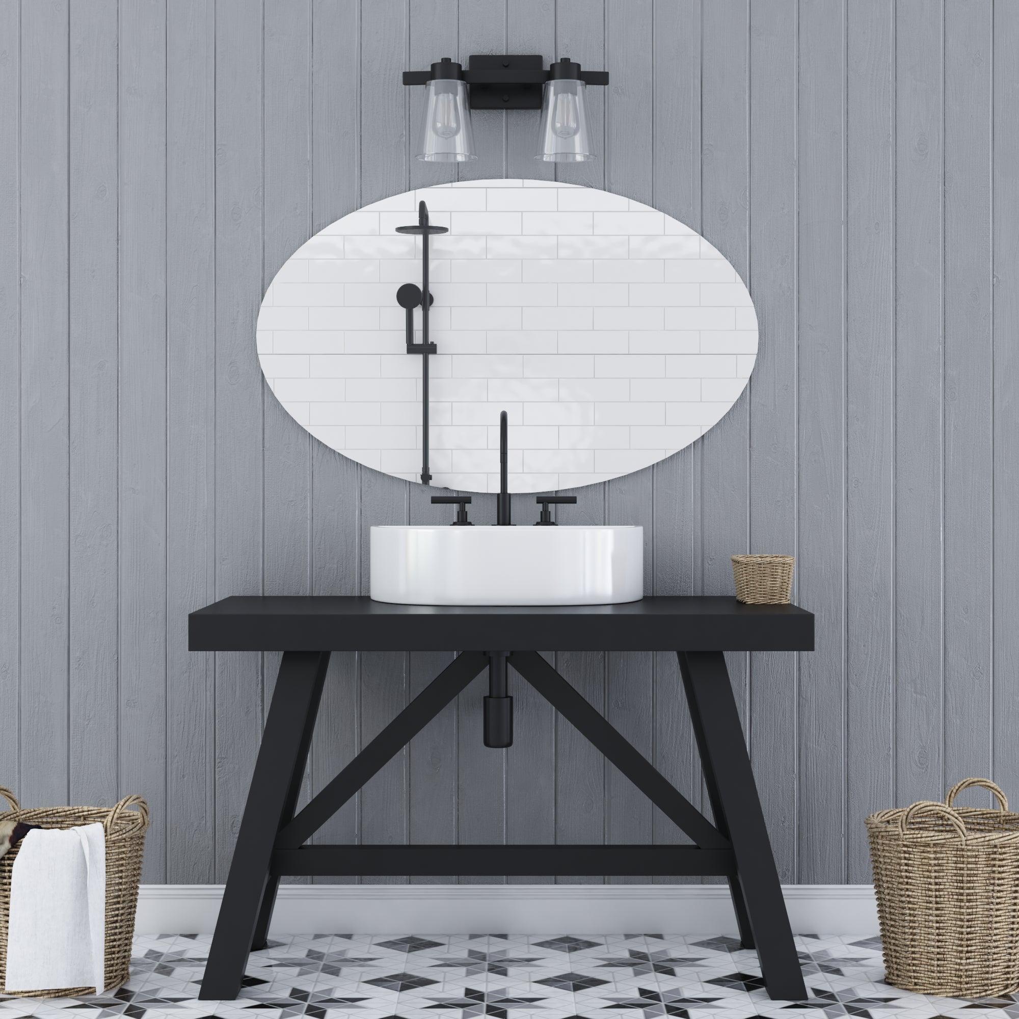 Fairendale Matte Black Vanity Light with Clear Glass - 2 Light Bathroom Sconce for Bedroom & Dressing Room Mirror Lighting