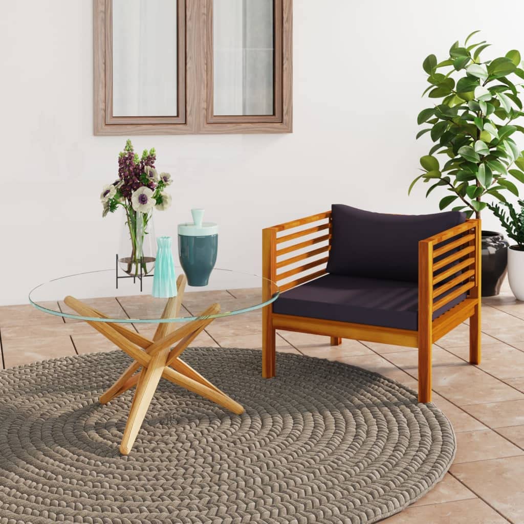 **Dark Gray Cushioned Acacia Wood Patio Chair - All-Weather Outdoor Furniture for Garden, Pool, Backyard, Deck & Poolside - Perfect for Relaxing & Entertaining**