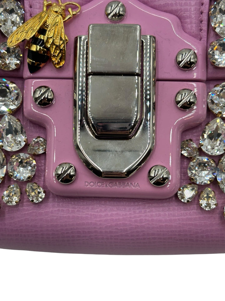 Dolce & Gabbana Mini Lucia Leather Crossbody Bag with Crystal Accents - Perfect for Evening Parties, Date Nights & Special Occasions