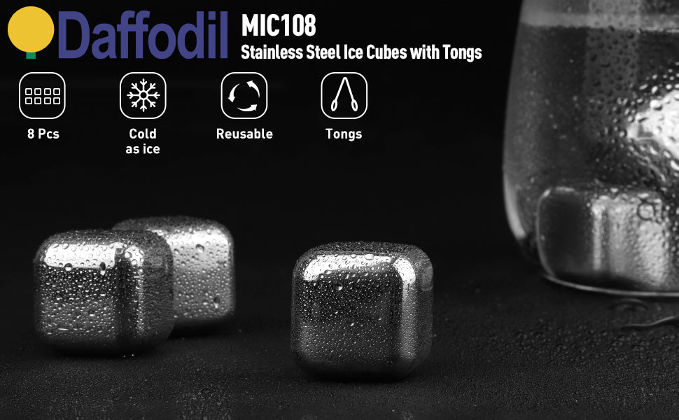 8-Piece Stainless Steel Ice Cubes for Whiskey & Cocktails - Reusable Metal Ice Rocks with Storage Case & Tongs - Perfect for Home Bars, Parties & Outdoor Entertaining