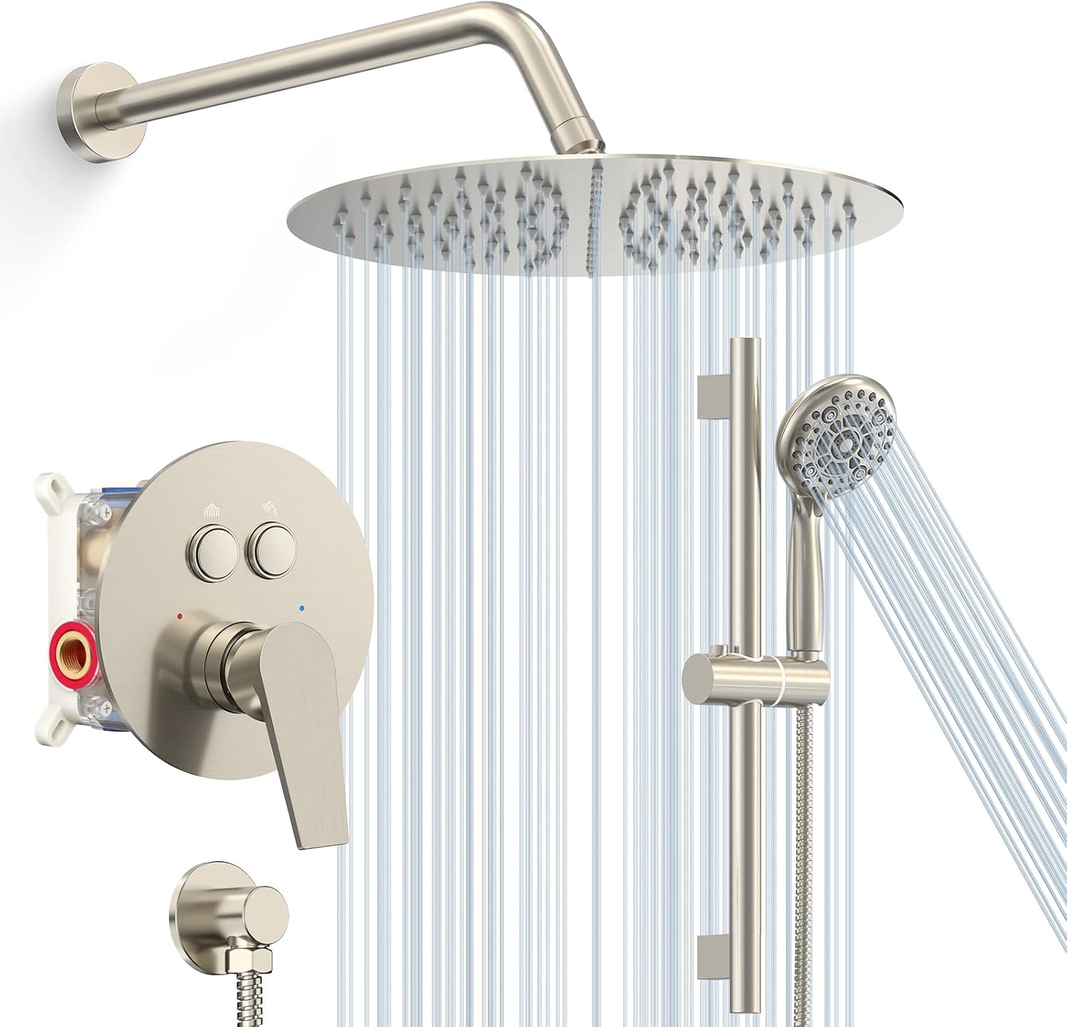 SR SUN RISE Adjustable Wall Mount Rain Shower System - 8 Inch Rainfall Shower Head with Slide Bar Combo, Valve & Trim Kit Included - Perfect for Modern Bathroom & Spa Experience