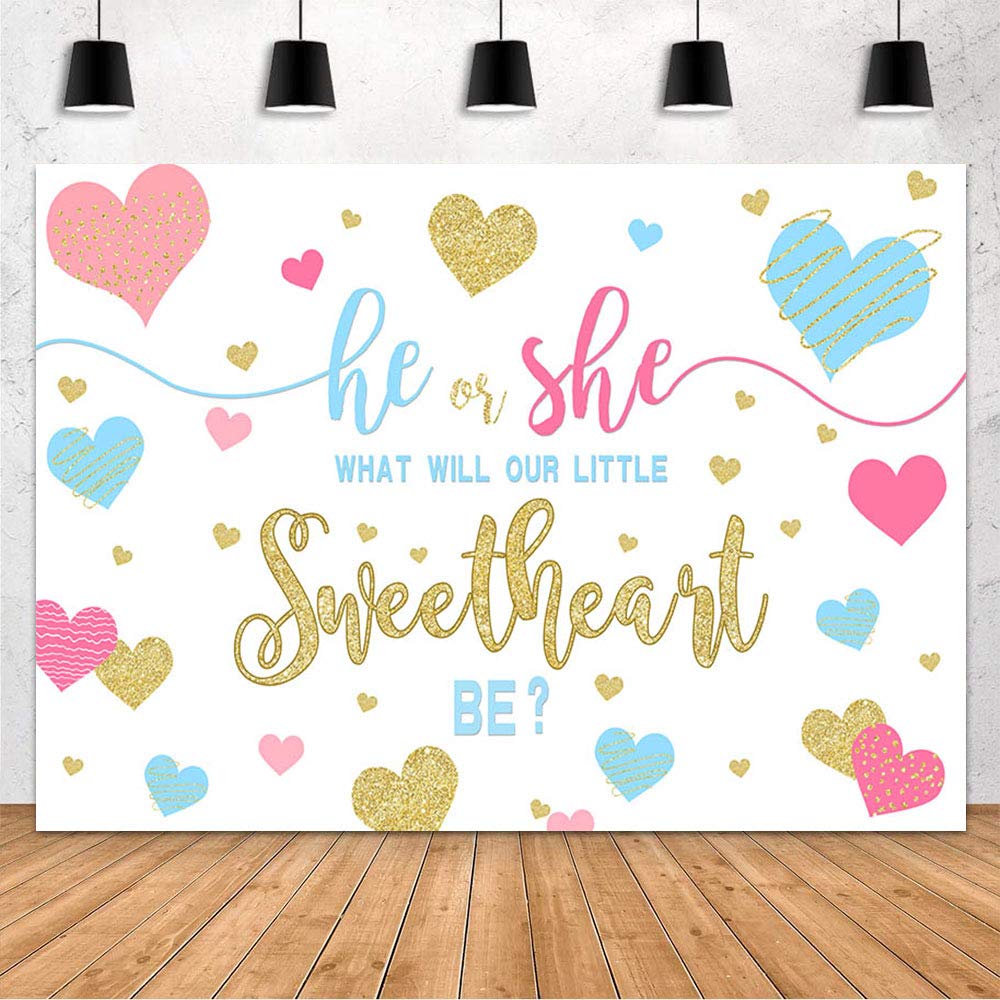 MEHOFOND 7x5ft Sweetheart Gender Reveal Backdrop - Baby Shower Decor, Valentine's Party Banner, Blue/Pink Photography Background for Studio & Photo Props | Perfect for Gender Reveal Parties, Baby Showers & Valentine's Day Celebrations