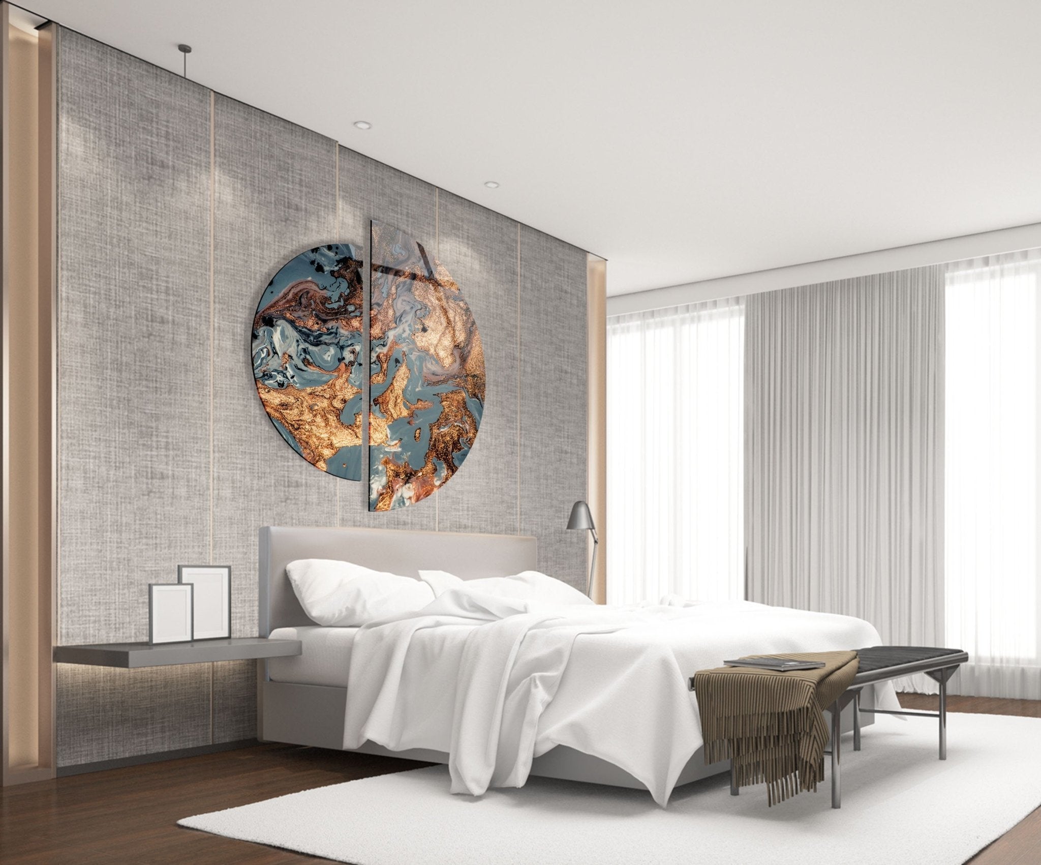 2 Piece Copper Abstract Glass Wall Art Set - Modern Metal & Glass Decor for Living Room, Bedroom, Office - Unique Handmade Home Decor for Wall