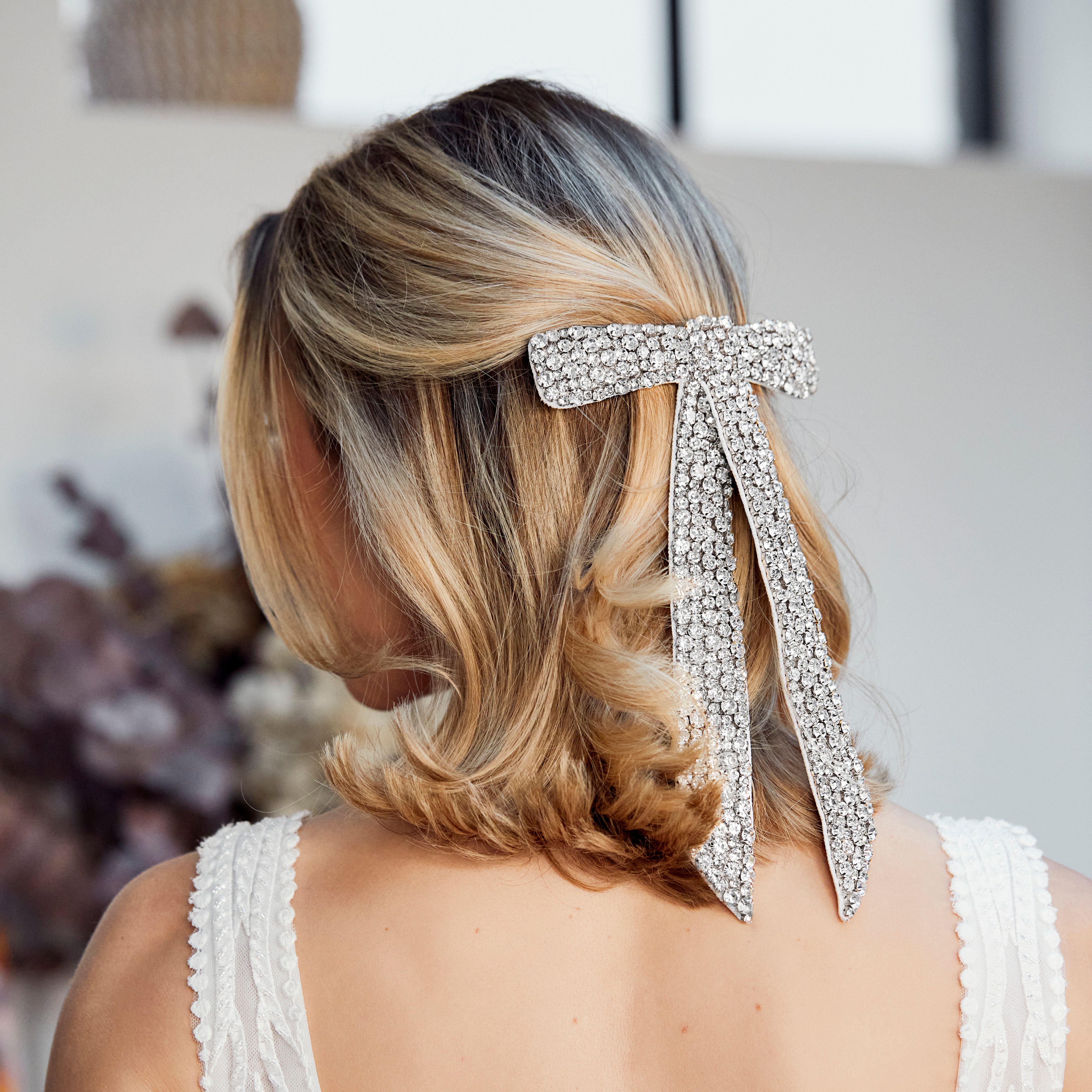 Celeste Embellished Bow Hair Accessory for Women - Elegant Rhinestone Hair Clip for Parties, Weddings & Special Occasions