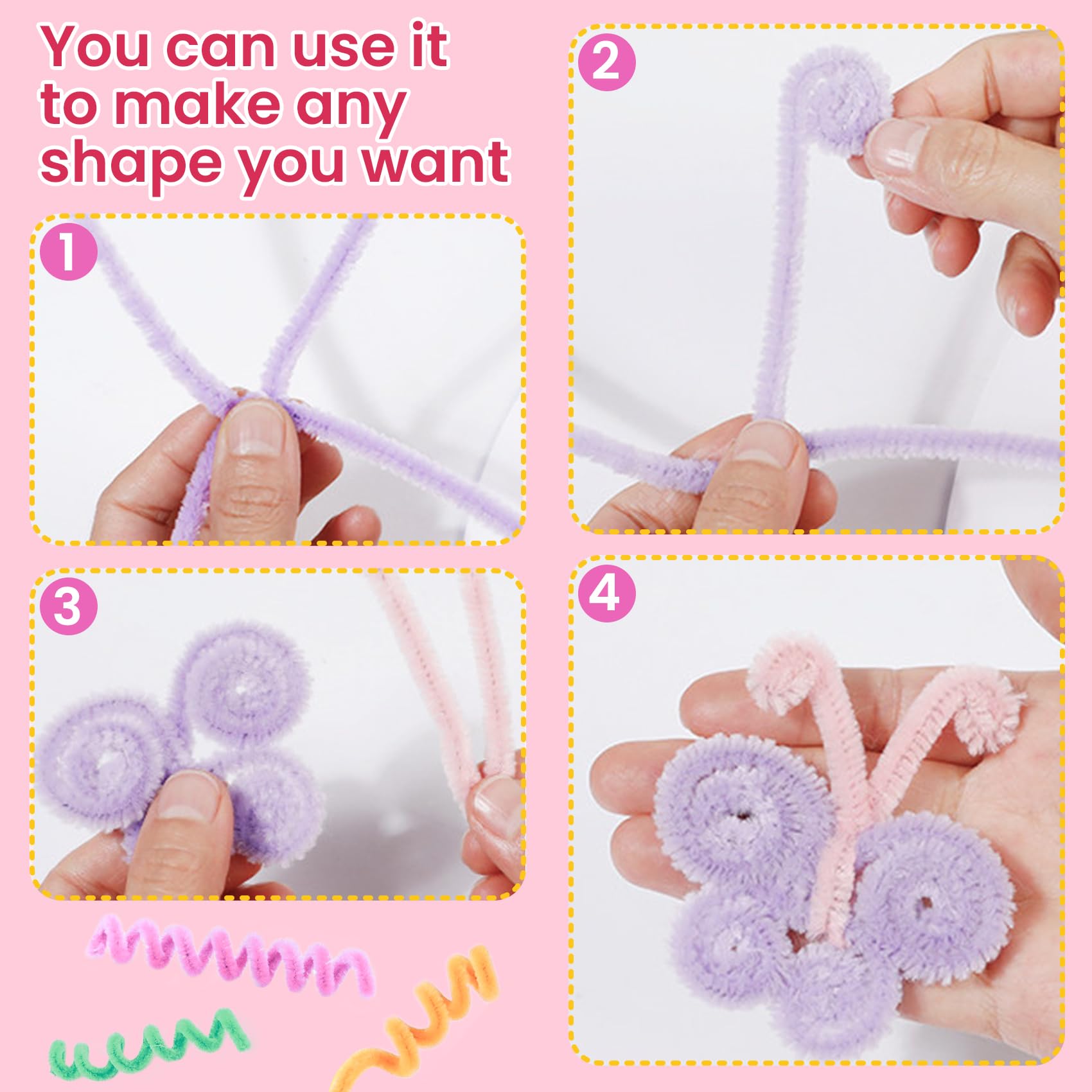 300Pcs Pipe Cleaners Chenille Stems - Bulk DIY Craft Supplies for Kids, Arts & Crafts Projects - 7 Macaron Colors - Perfect for Classroom, Party Favors & STEM Activities