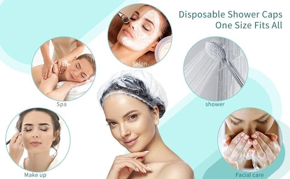 MobFest® Disposable Shower Caps 200 Pack - Waterproof, Elastic, Transparent Hair Protection for Salon, Spa & Home Use - One Size Fits All - Perfect for Bathing, Hair Dyeing & Kitchen Storage